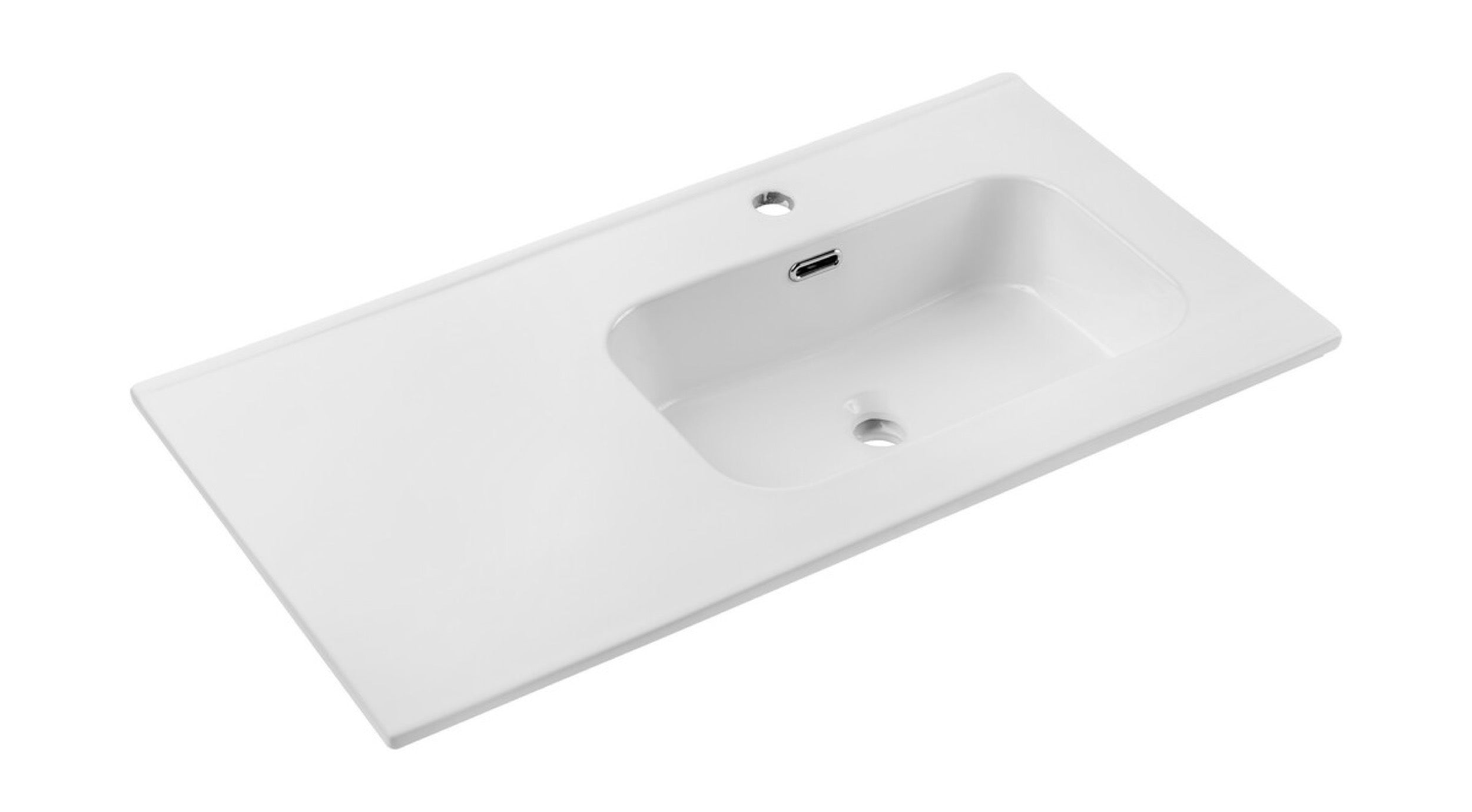 Umywalka łazienkowa jednokomorowa Go 90x46 cm z blatem ceramicznym po lewej stronie biały połysk