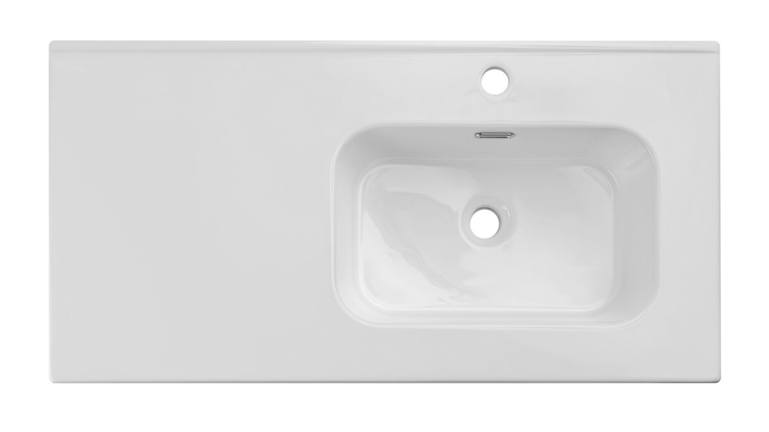 Umywalka łazienkowa jednokomorowa Go 90x46 cm z blatem ceramicznym po lewej stronie biały połysk