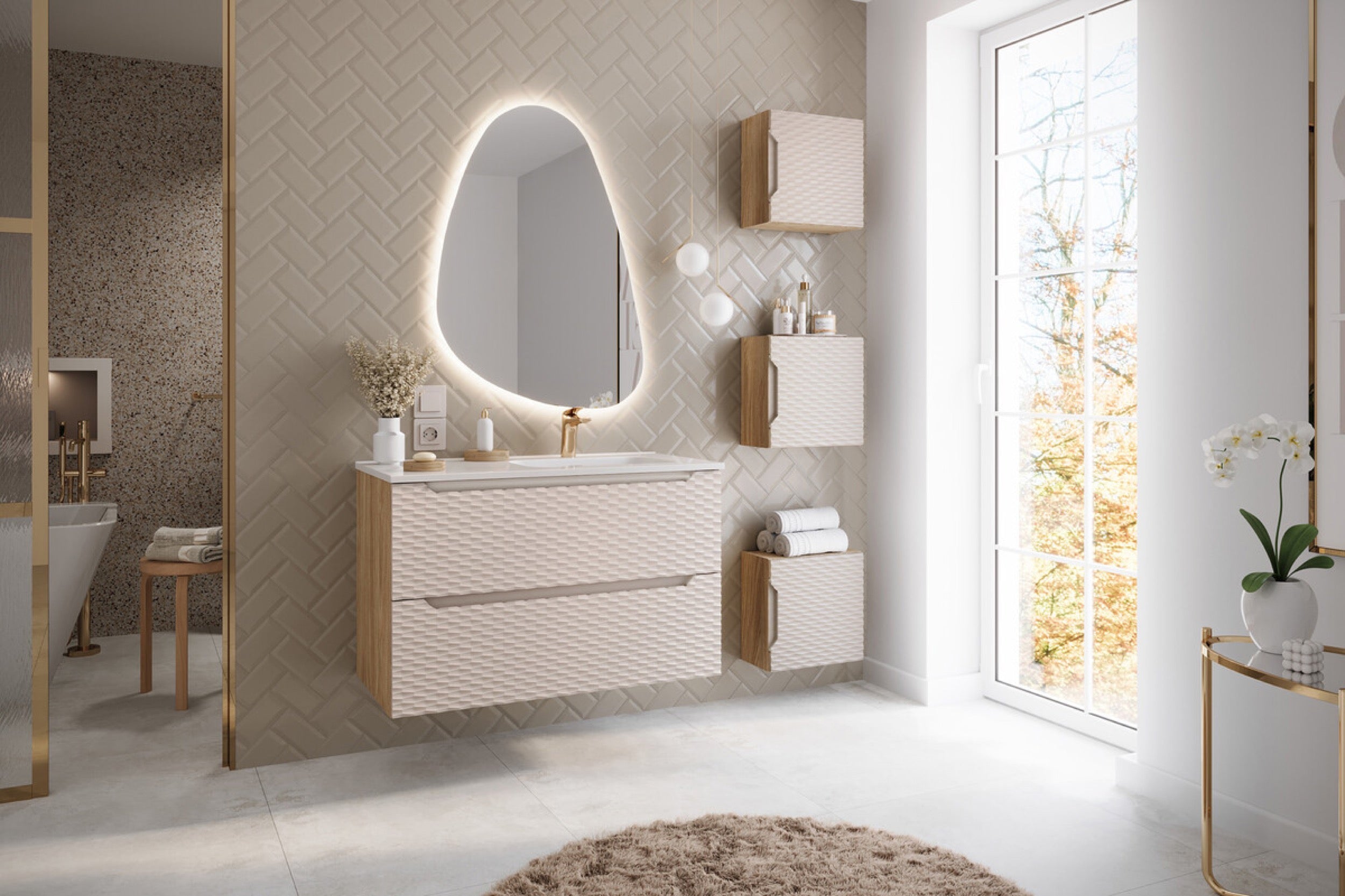 Umywalka łazienkowa jednokomorowa Go 100x46 cm z blatem ceramicznym po prawej stronie biały połysk