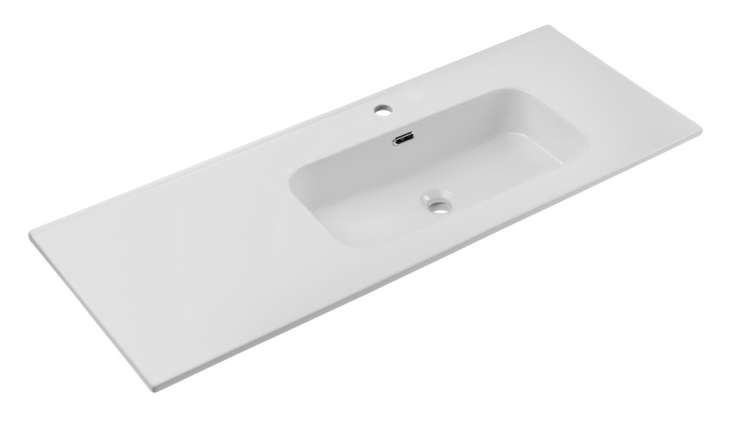 Umywalka łazienkowa jednokomorowa Go 120x46 cm z blatem ceramicznym po lewej stronie biały połysk