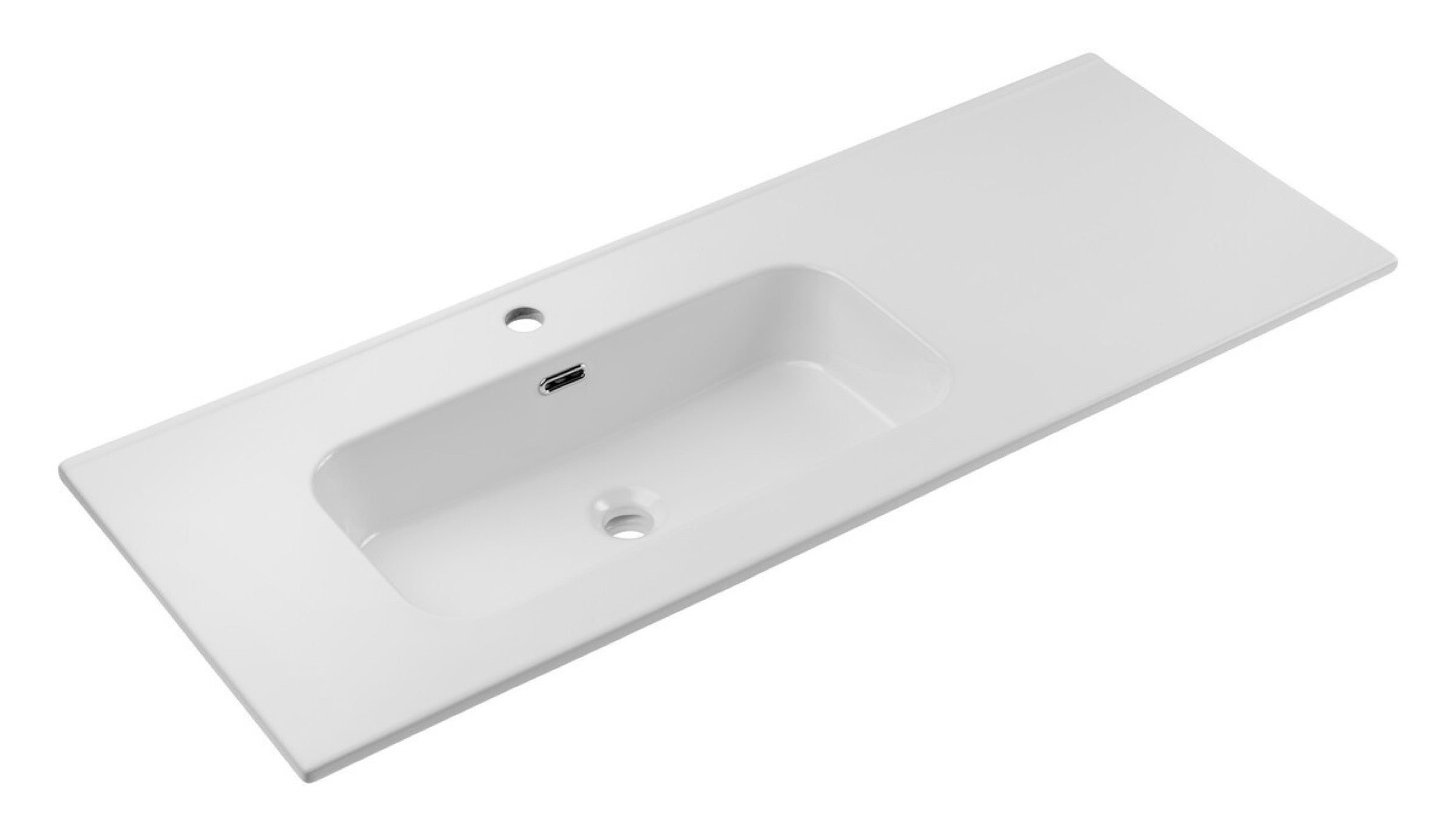 Umywalka łazienkowa jednokomorowa Go 120x46 cm z blatem ceramicznym po prawej stronie biały połysk