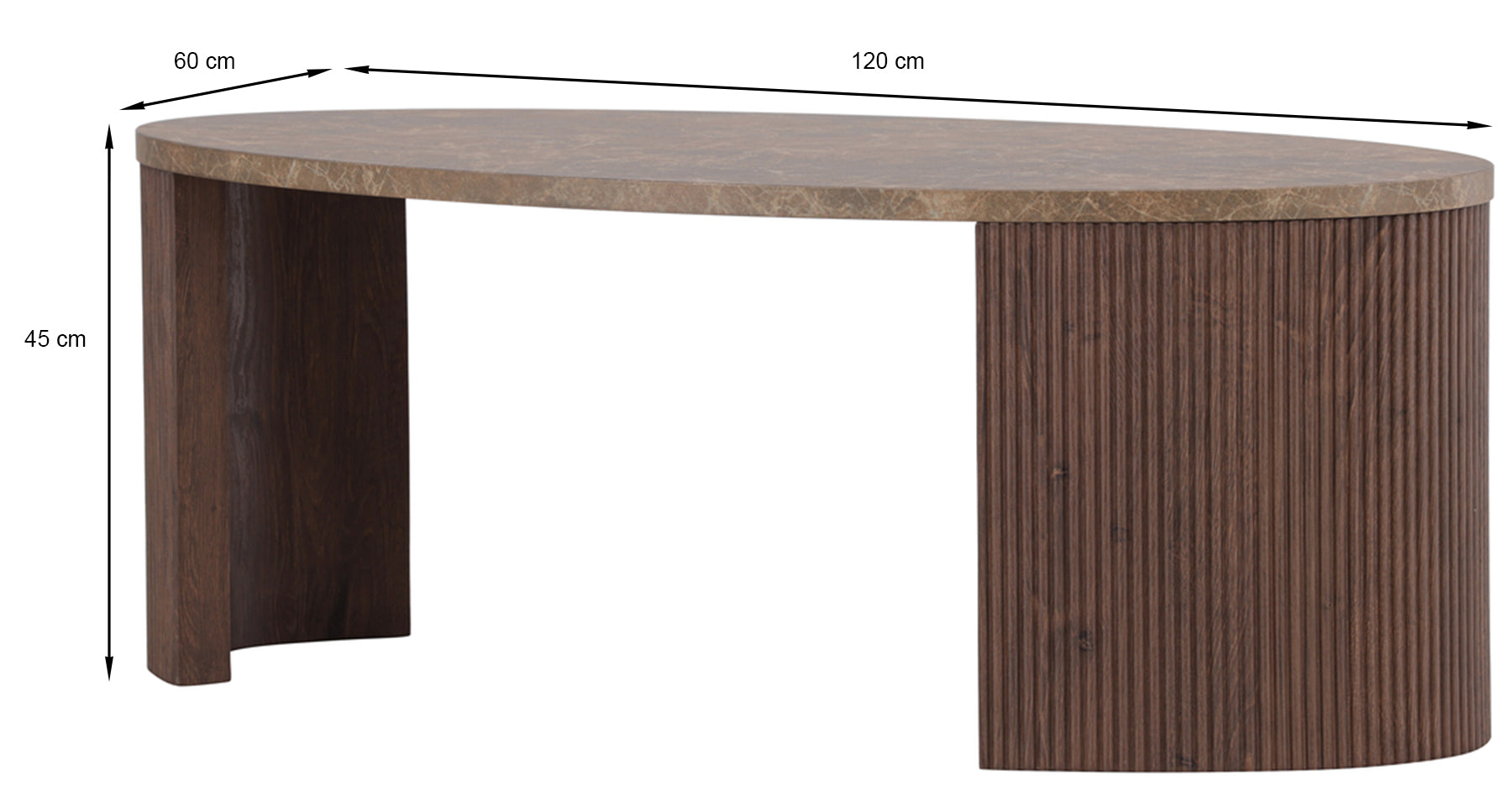 Stolik kawowy Comitty 120x60 cm mokka z ryflowaną podstawą