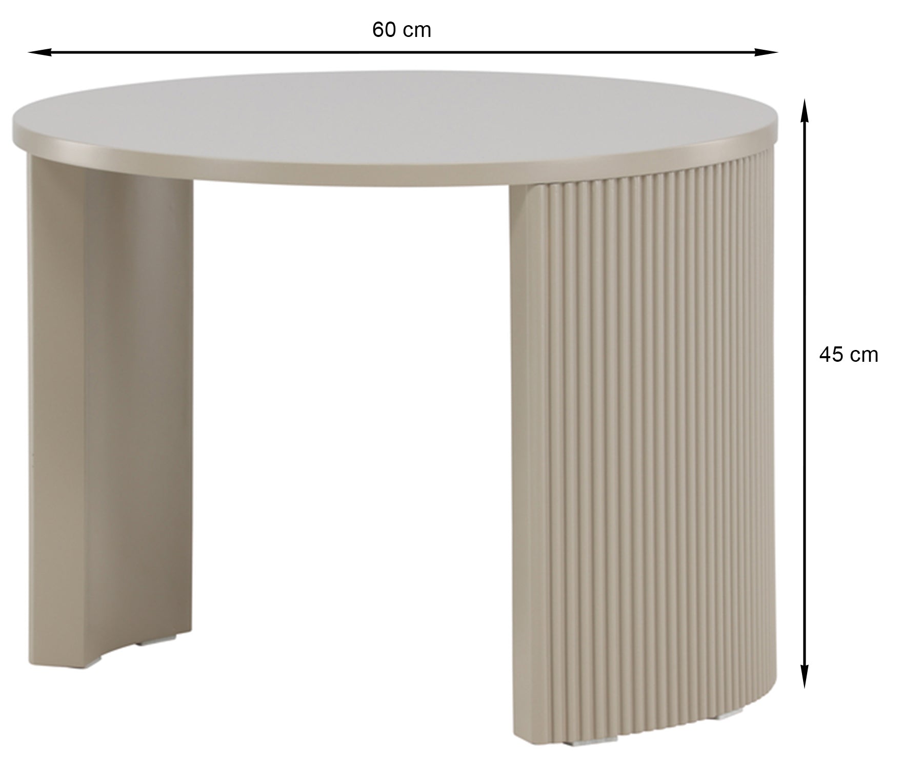 Stolik kawowy Comitty okrągły 60 cm beż piaskowy z ryflowaną podstawą - szerokość 60 cm