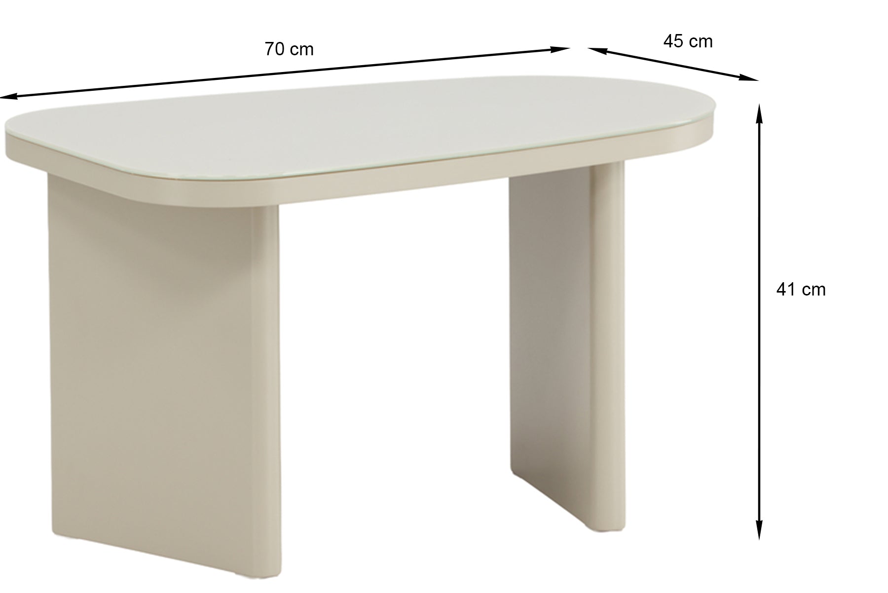 Stolik kawowy Ritony 70x45 cm beżowy ze szklanym blatem - głębokość 45 cm