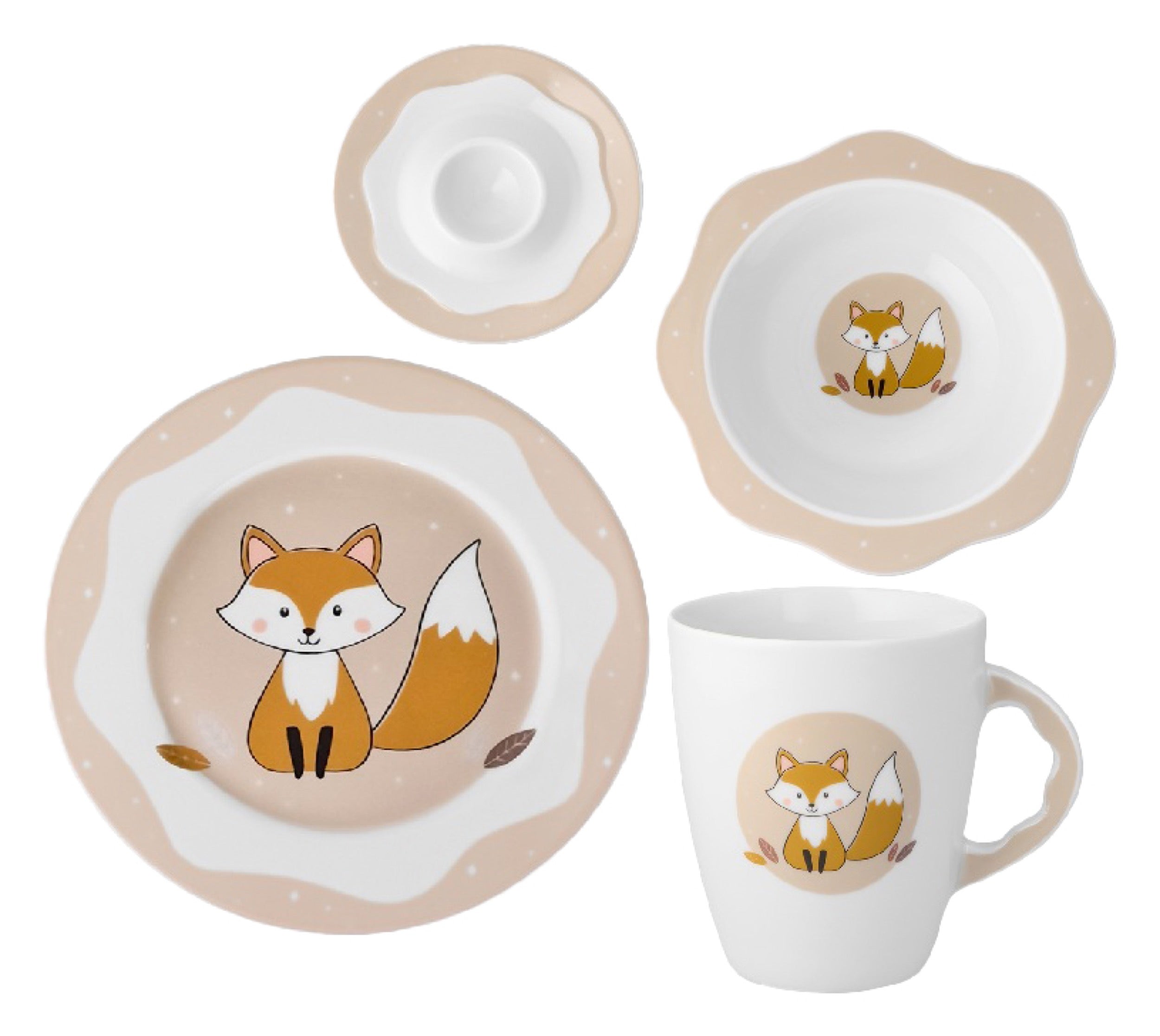 Zestaw dziecięcy porcelanowy dla 1 os. Lisek biało-brązowy