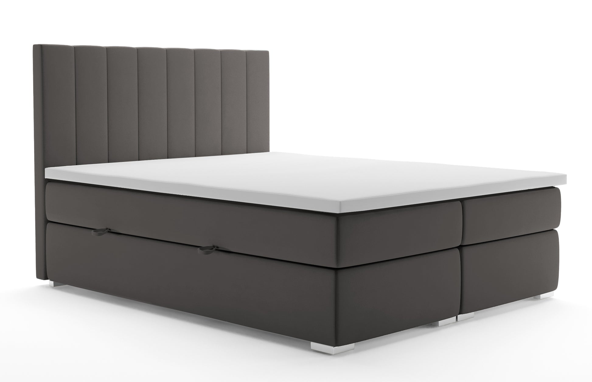 Łóżko kontynentalne 160x200 cm Alenna z pojemnikami i topperem ciemnoszare welur hydrofobowy - rodzaj dwuosobowy