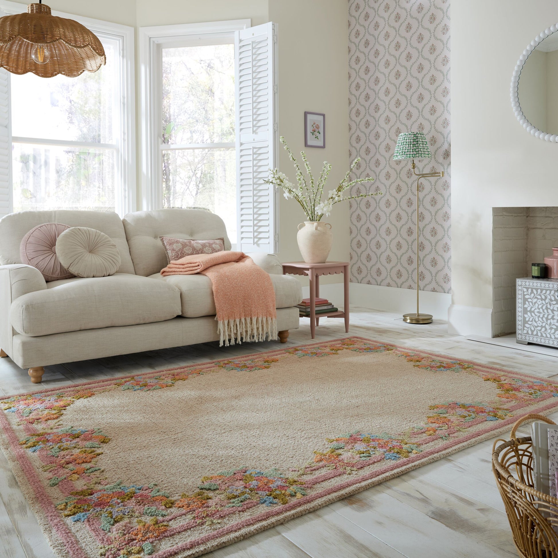 Dywan wełniany ręcznie wykonany Elise Floral 160x230 cm wielokolorowy - kształt prostokątny