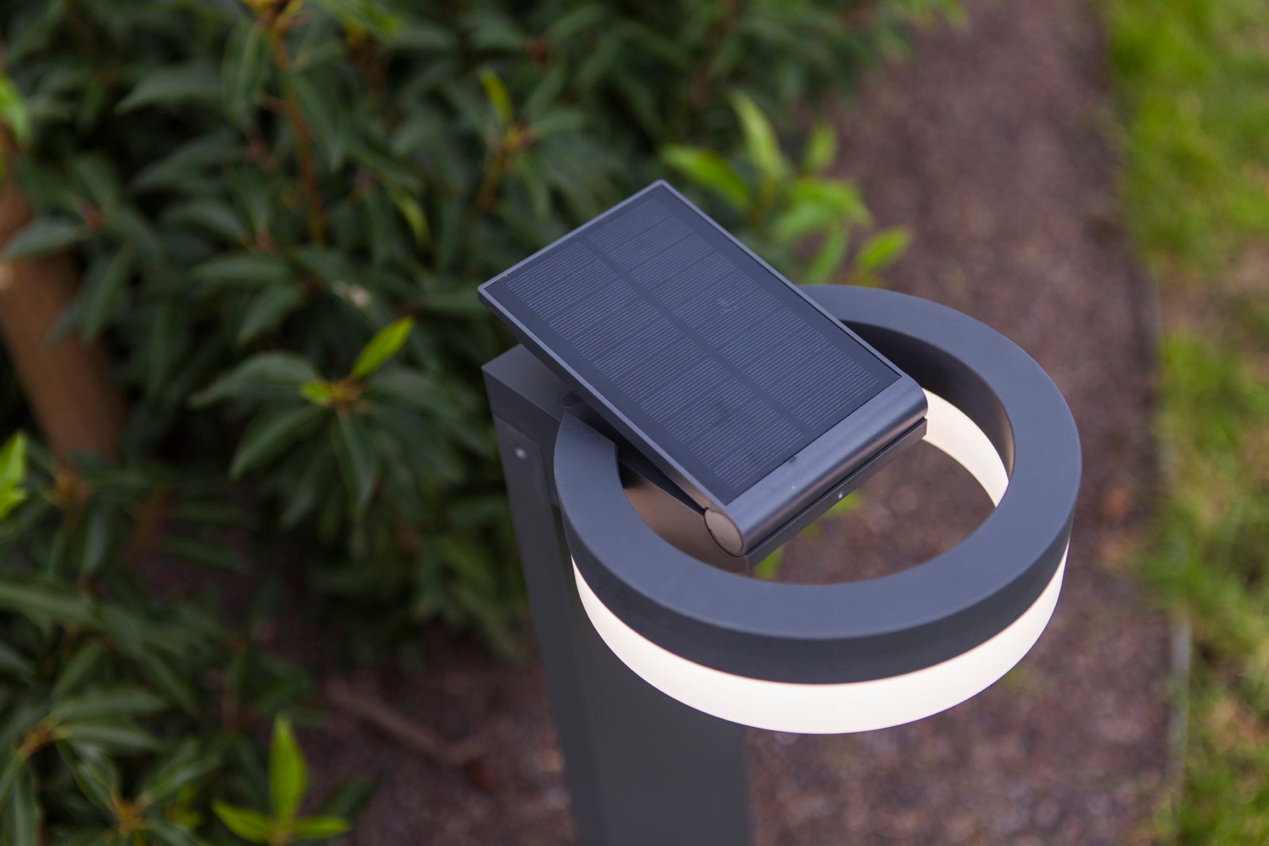 Lampa ogrodowa Runda LED solarna biało-szara