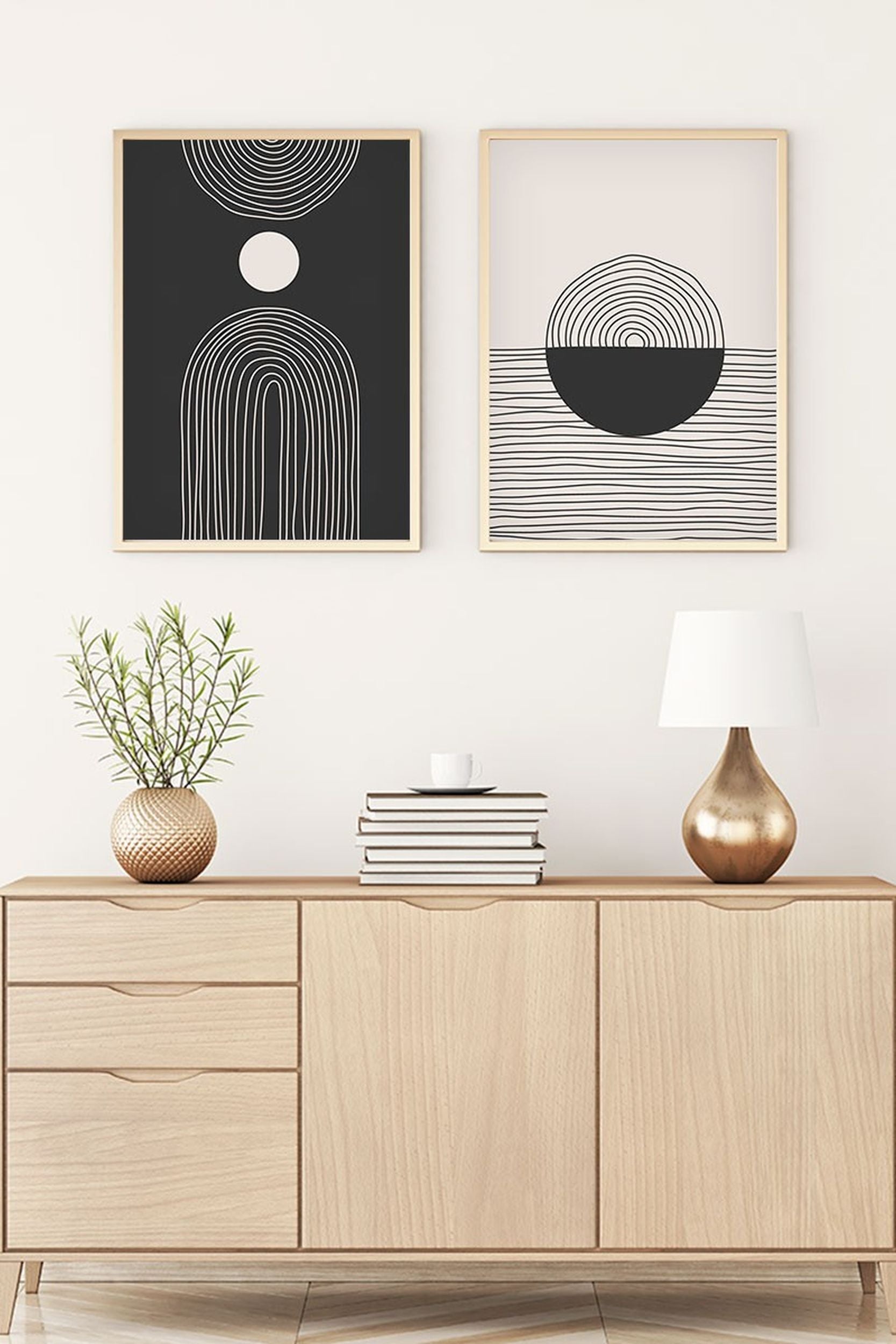 Zestaw 2 obrazów Bodenass 40x30 cm czarne i beżowe kształty