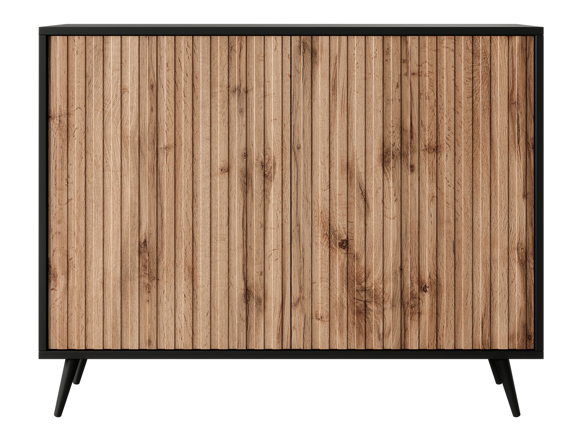 Komoda Bello z lamelowymi frontami 104 cm czarna/dąb wotan - styl industrialny