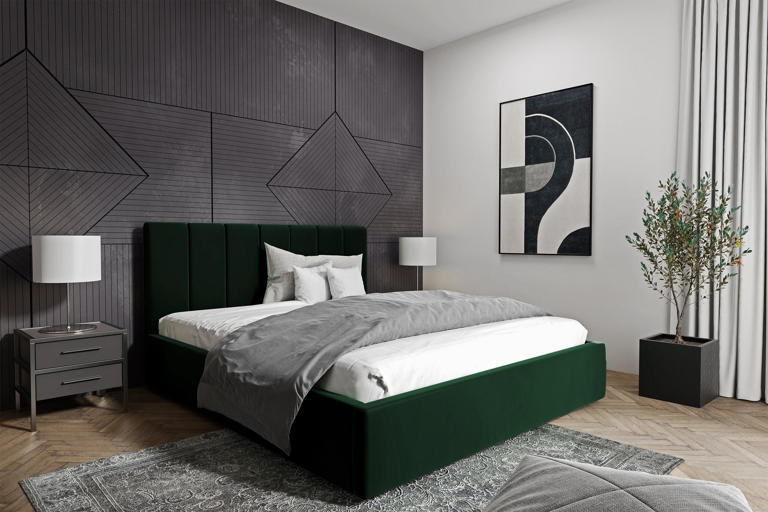 Łóżko tapicerowane Isara 160x200 cm z pojemnikiem zielone - bez materaca