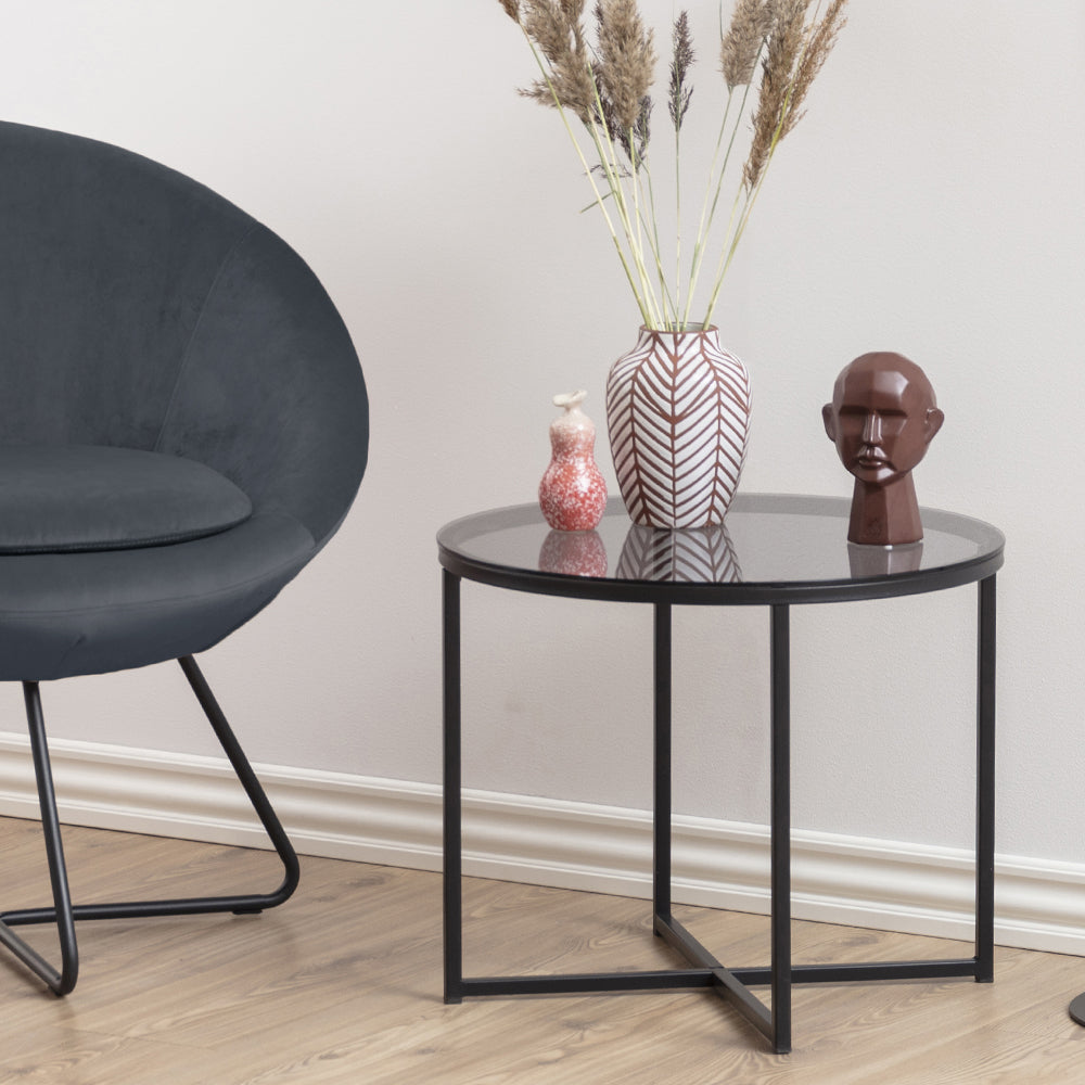 Stolik kawowy Udbina dymiony średnica 55 cm - materiał metal, materiał szkło