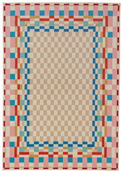 Dywan z wełną Checkered Border 140x200 cm wielokolorowy
