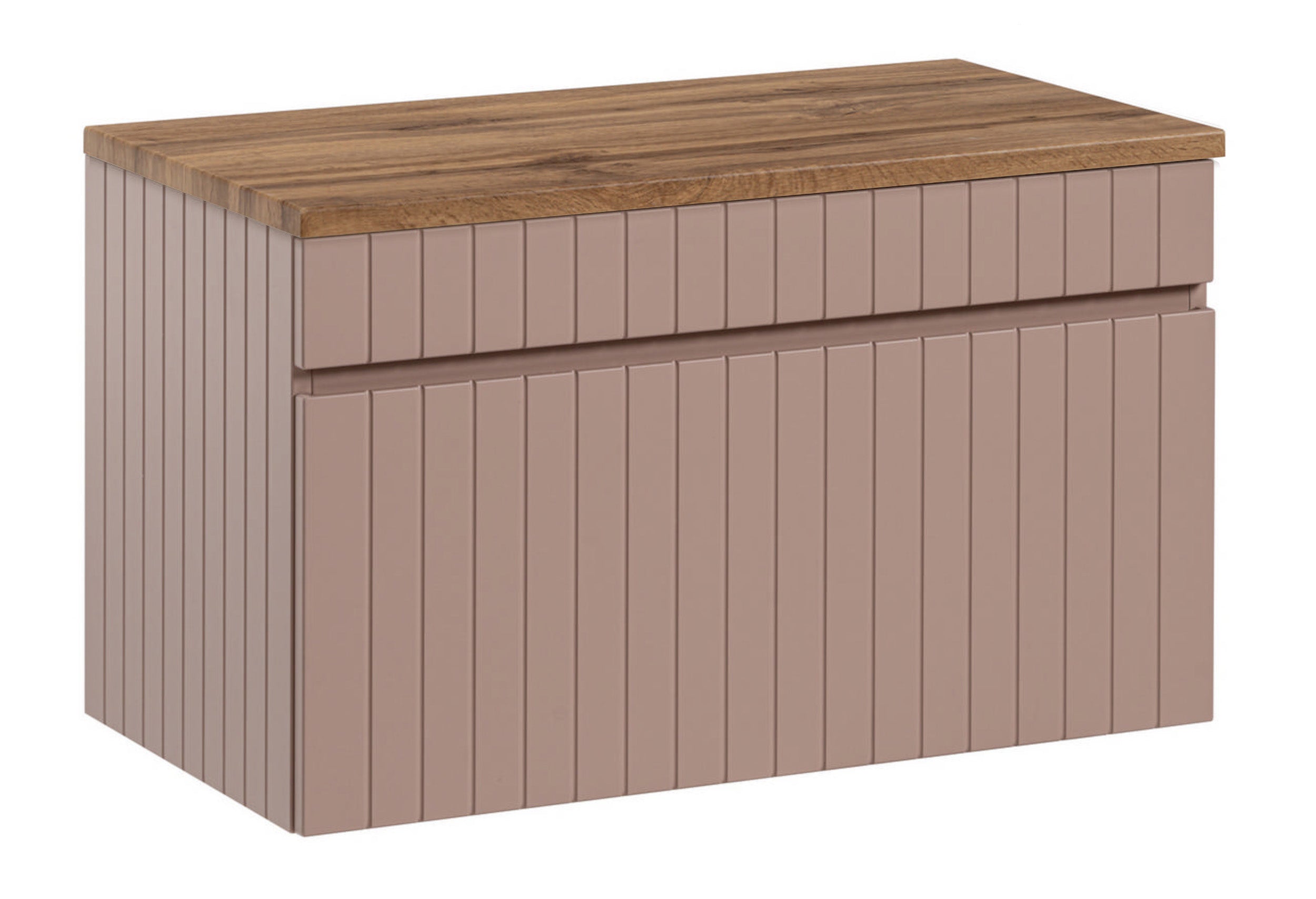 Szafka pod umywalkę Becialls 80 cm Różowa z blatem Dąb Evoke