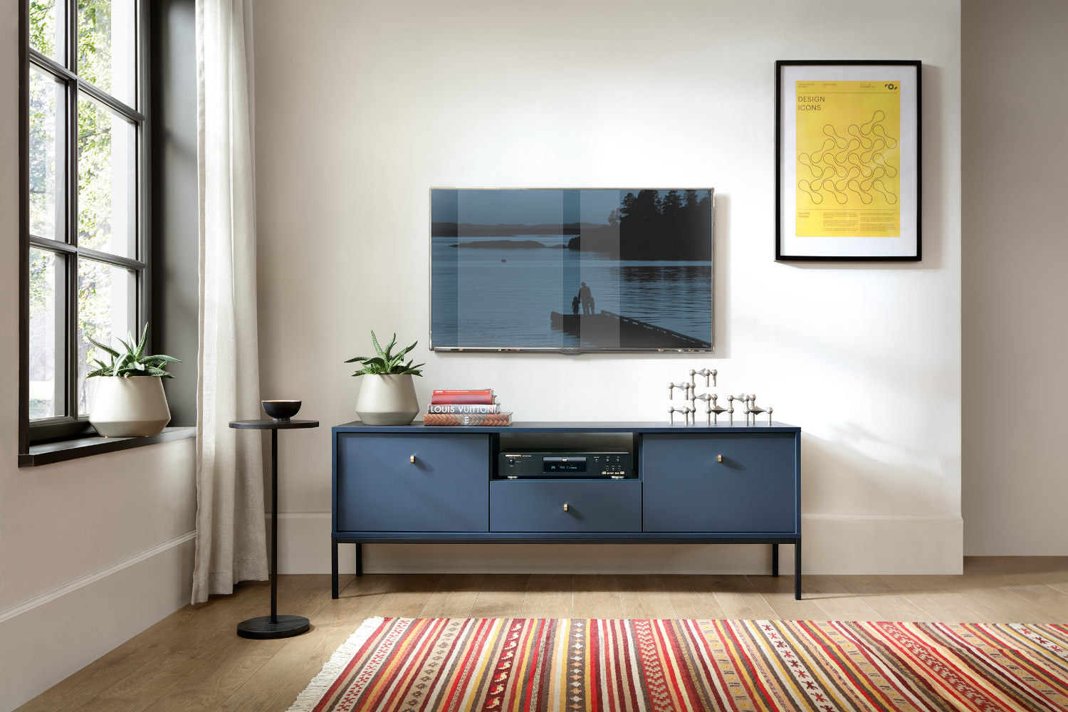 Szafka RTV Monne 153 cm granatowa vintage