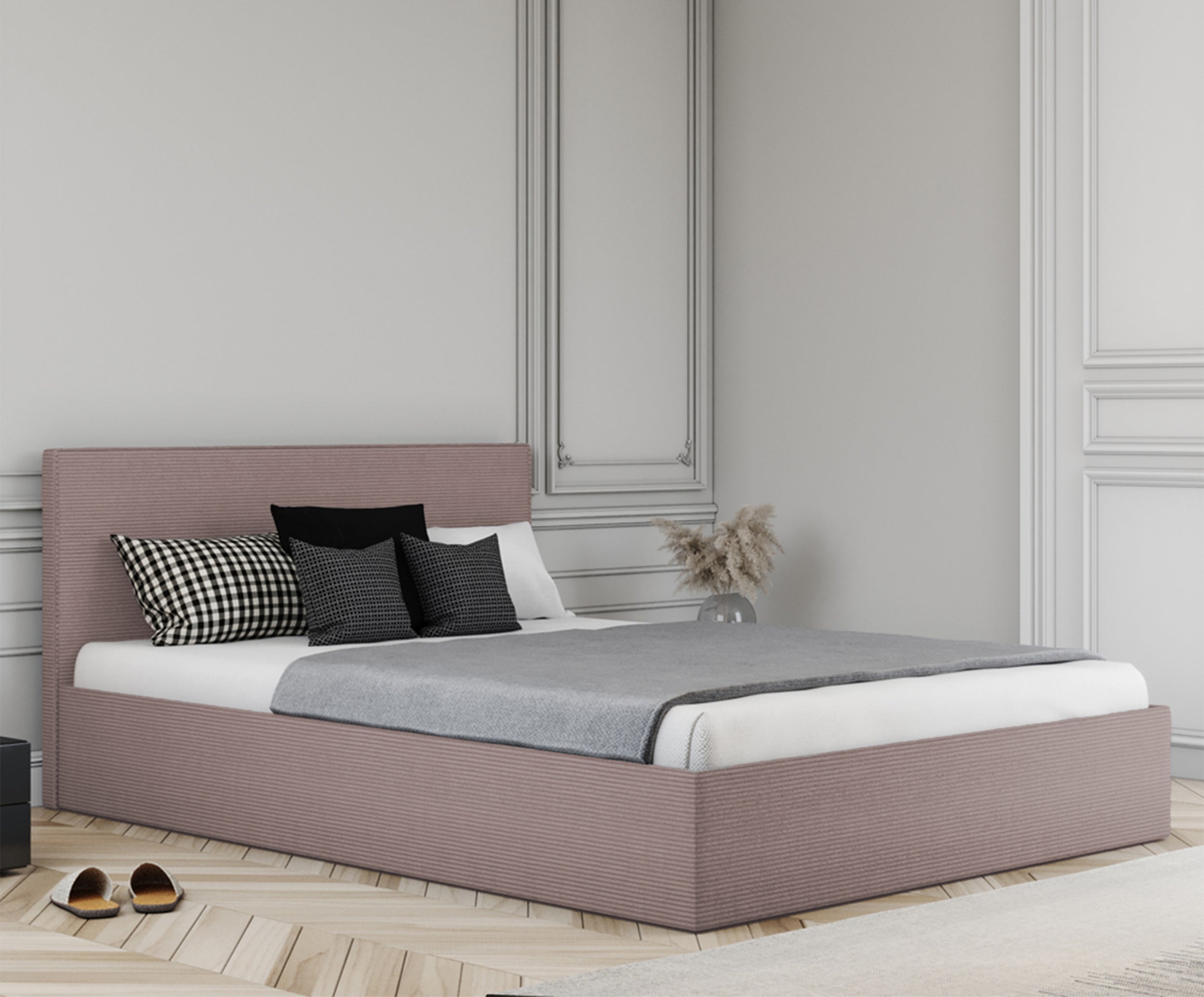 Łóżko tapicerowane Campile 180x200 cm z pojemnikiem różowe - bez materaca