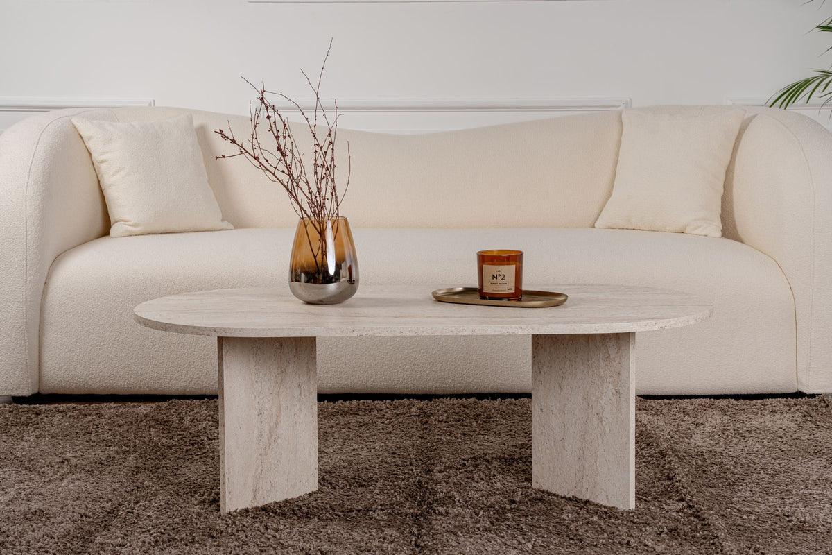 Stolik kawowy Sable owalny blat 119x60 cm trawertyn