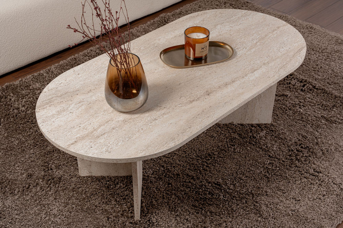 Stolik kawowy Sable owalny blat 119x60 cm trawertyn