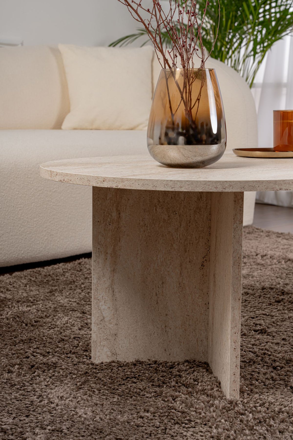 Stolik kawowy Sable owalny blat 119x60 cm trawertyn