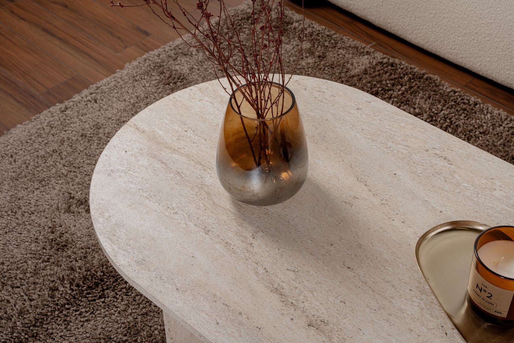 Stolik kawowy Sable owalny blat 119x60 cm trawertyn