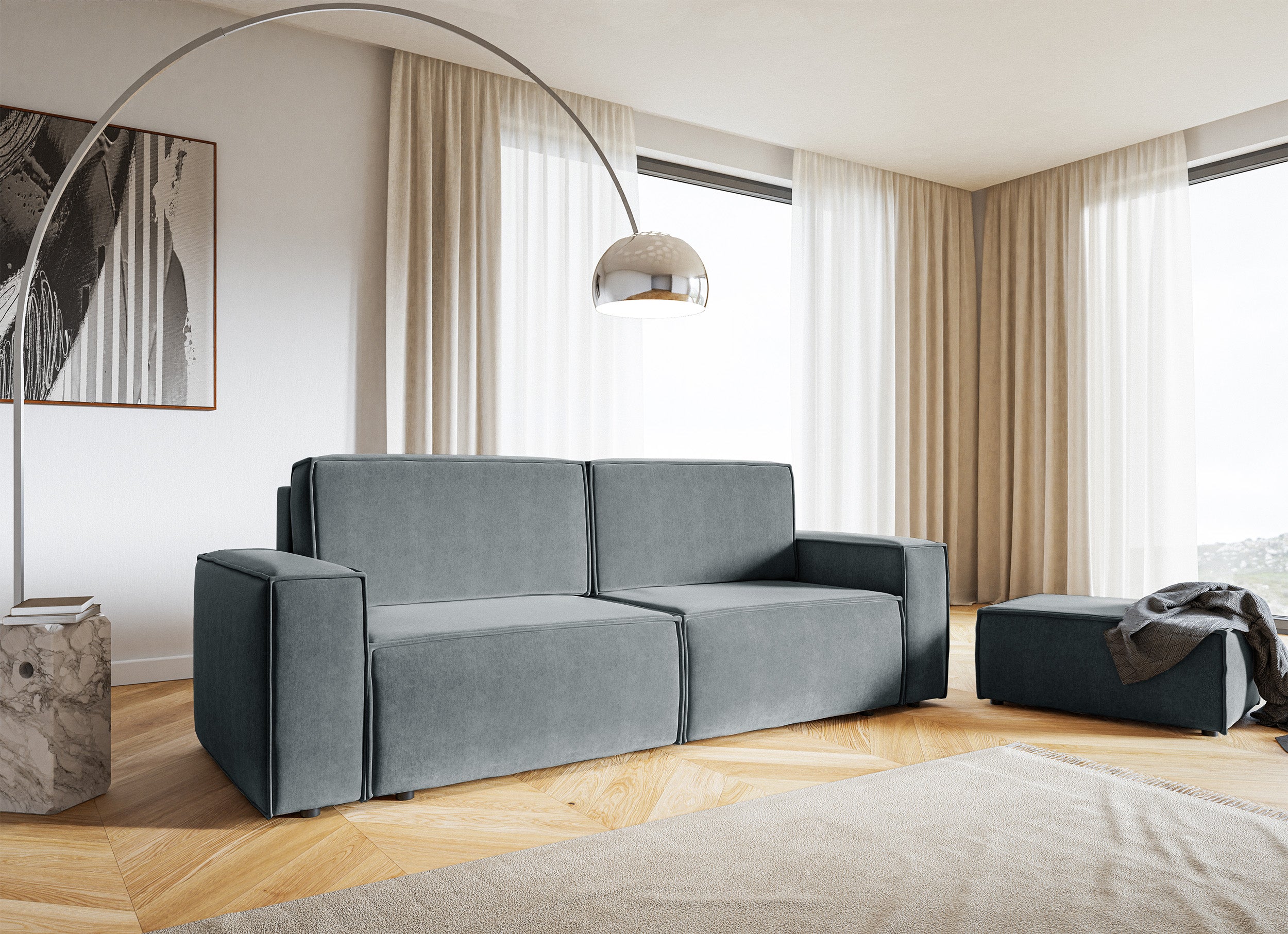 Pufa Copertino 65x90 cm szara welur hydrofobowy