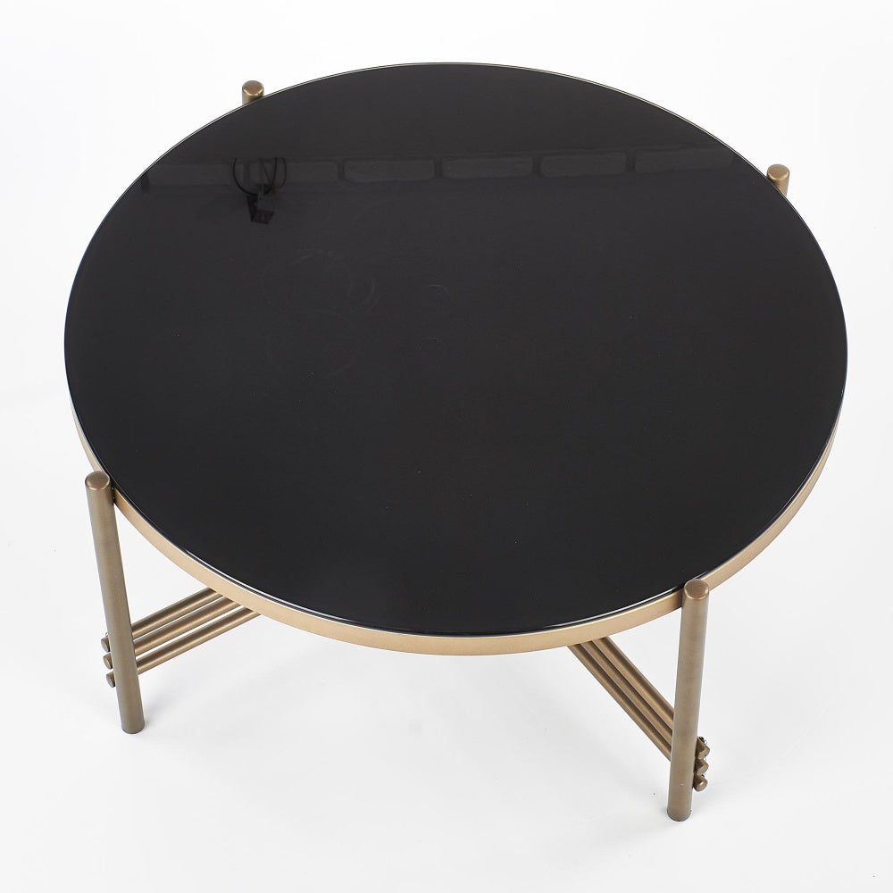 Stolik kawowy Marbella o średnicy 80 cm czarno - złoty - materiał metal