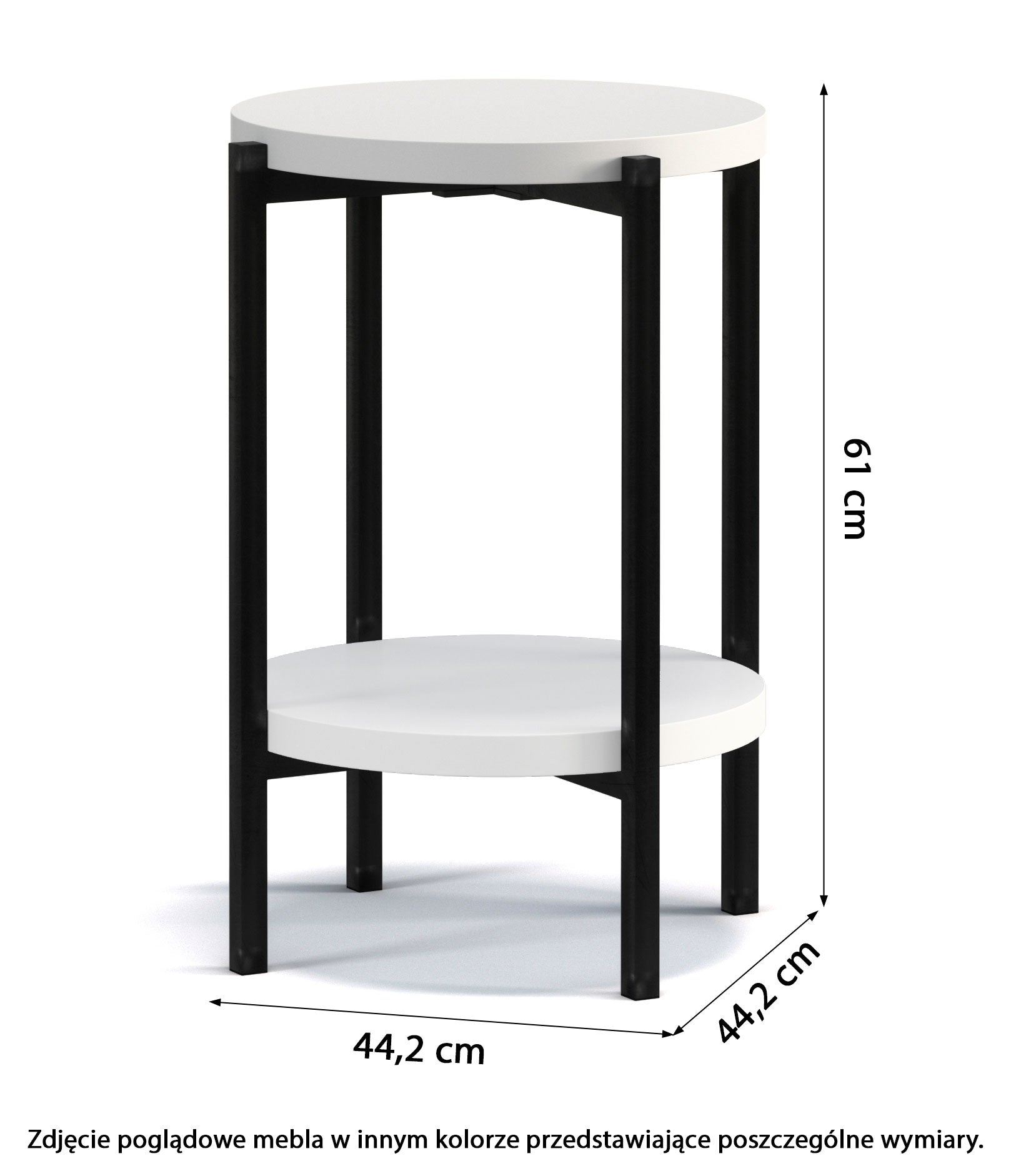 Stolik kawowy Kortala 40 cm biały połysk wysoki - materiał metal