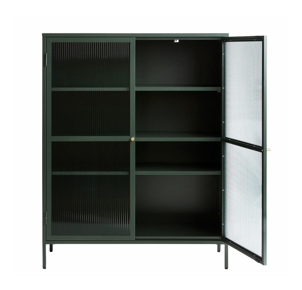 Witryna metalowa Avensunly 140 cm z przeszkleniem zielona
