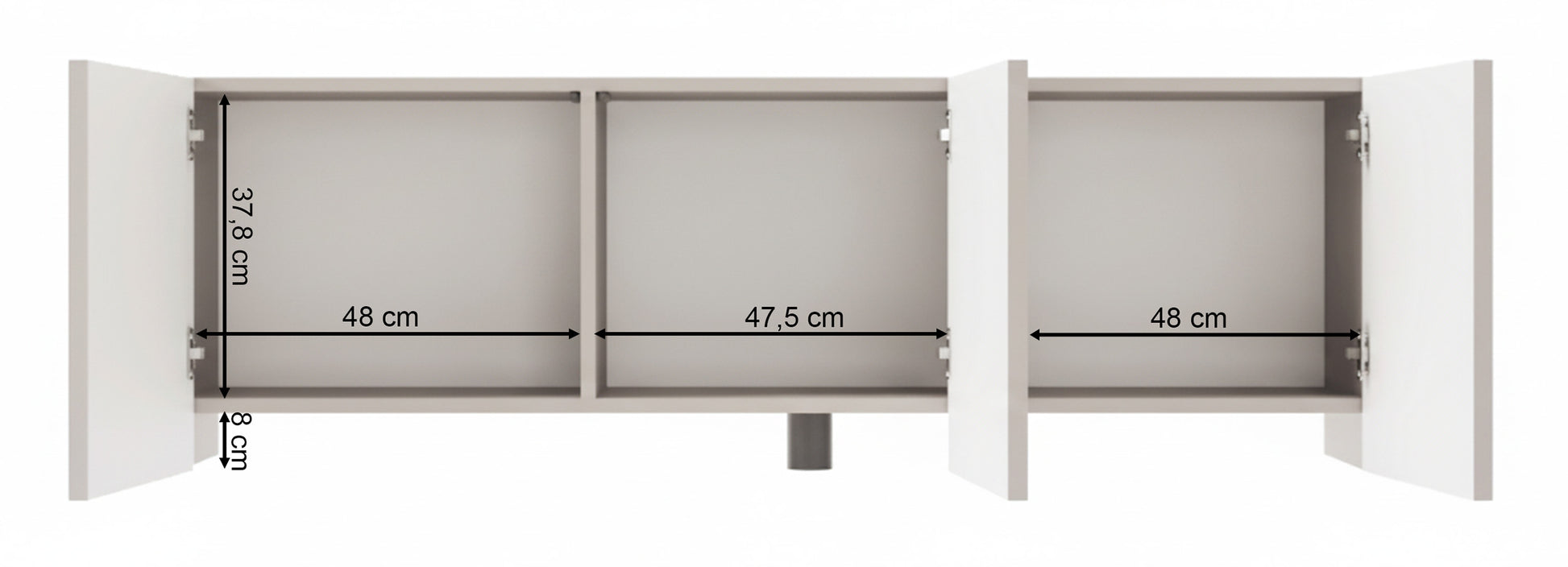 Rysunek wymiarowy 2 - Szafka RTV trzydrzwiowa Arkadia z frezowanymi frontami 150 cm dąb dunin: szerokość 150 cm, głębokość 35 cm, wysokość 49 cm