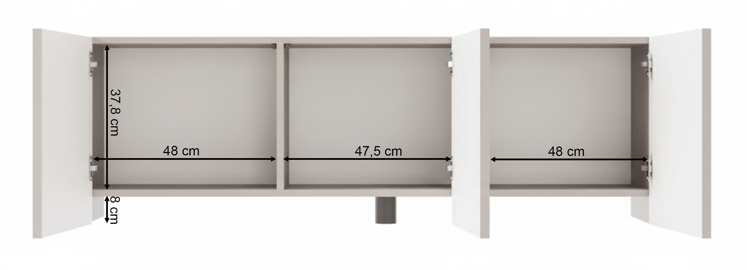 Rysunek wymiarowy 2 - Szafka RTV trzydrzwiowa Arkadia z frezowanymi frontami 150 cm dąb dunin: szerokość 150 cm, głębokość 35 cm, wysokość 49 cm