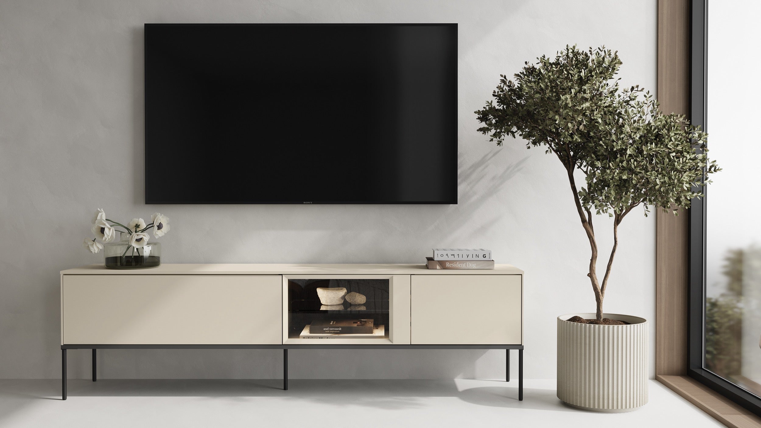 Szafka RTV Bellezo z witryną LED 196 cm - oświetlenie LED