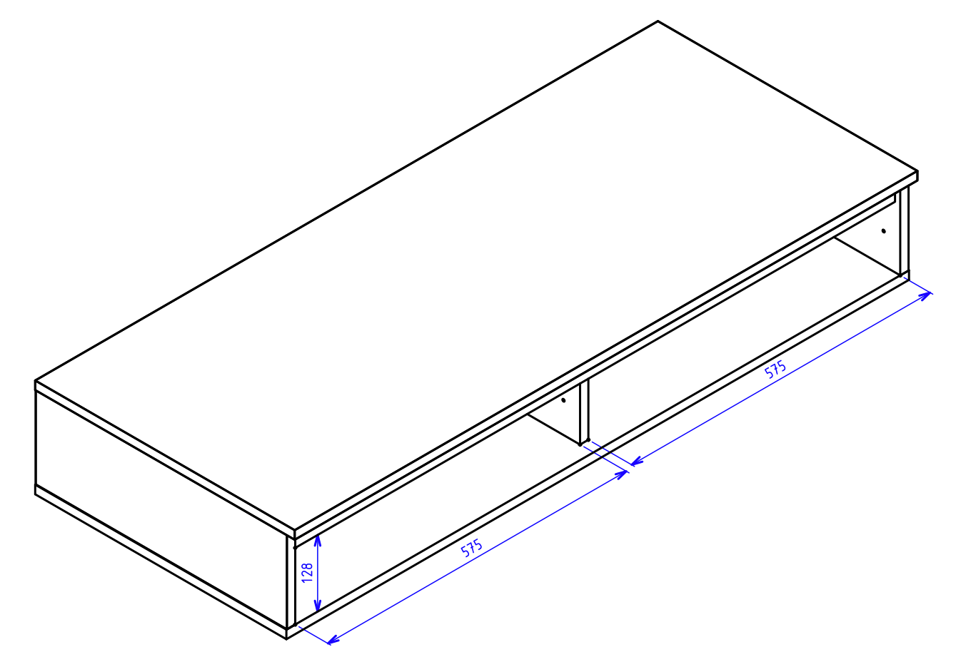 Rysunek wymiarowy 2 - Biurko toaletka Bemmi wisząca z szufladami 120 cm orzech wisconsin: szerokość 120 cm, głębokość 50 cm, wysokość 19 cm