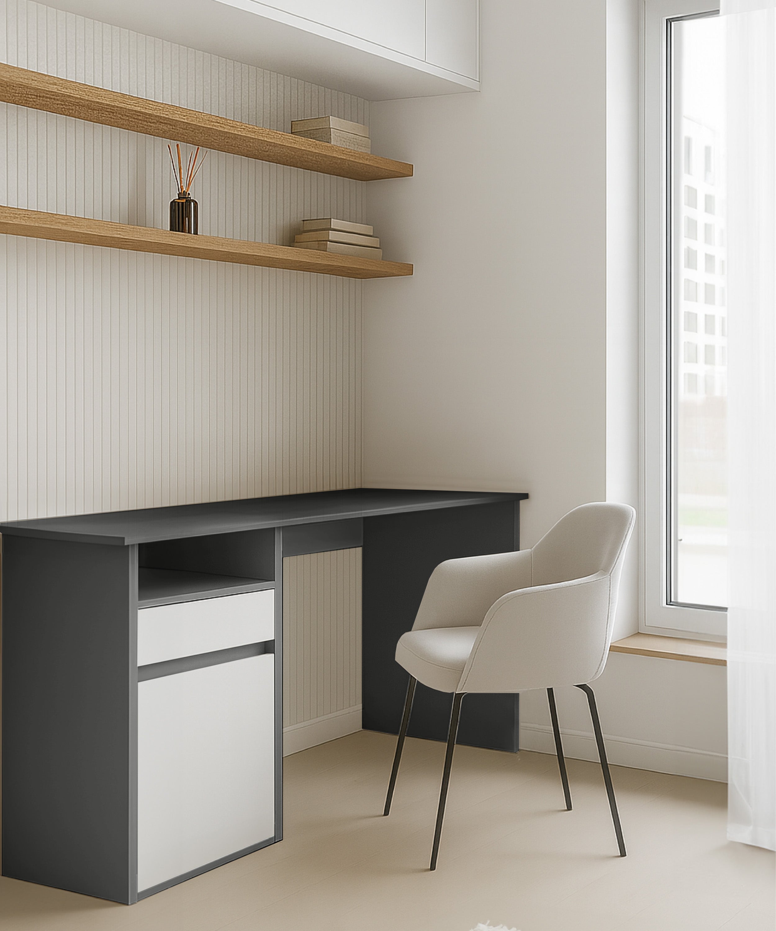 Biurko Billa z szufladą i szafką 120 cm grafit / biały - materiał płyta meblowa