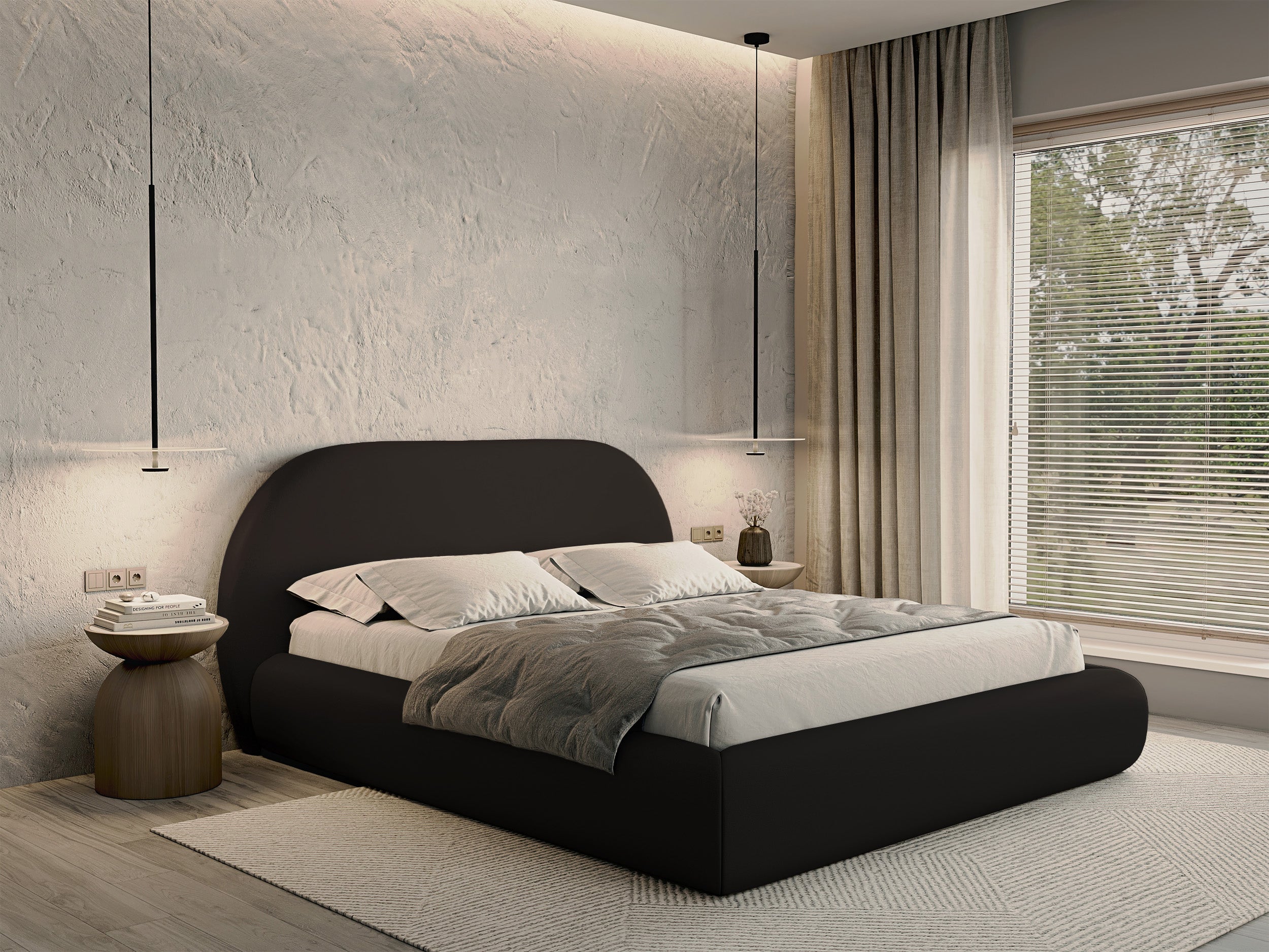 Łóżko tapicerowane 180x200 cm Buvio z pojemnikiem stelaż metalowy brązowe szenil - bez materaca