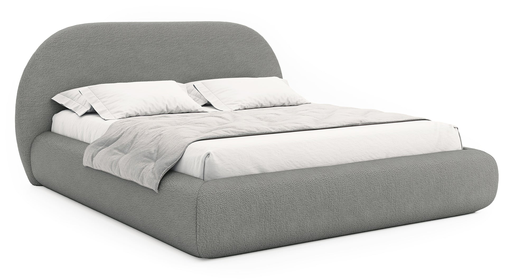 Łóżko tapicerowane 140x200 cm Buvio z pojemnikiem stelaż metalowy szare boucle