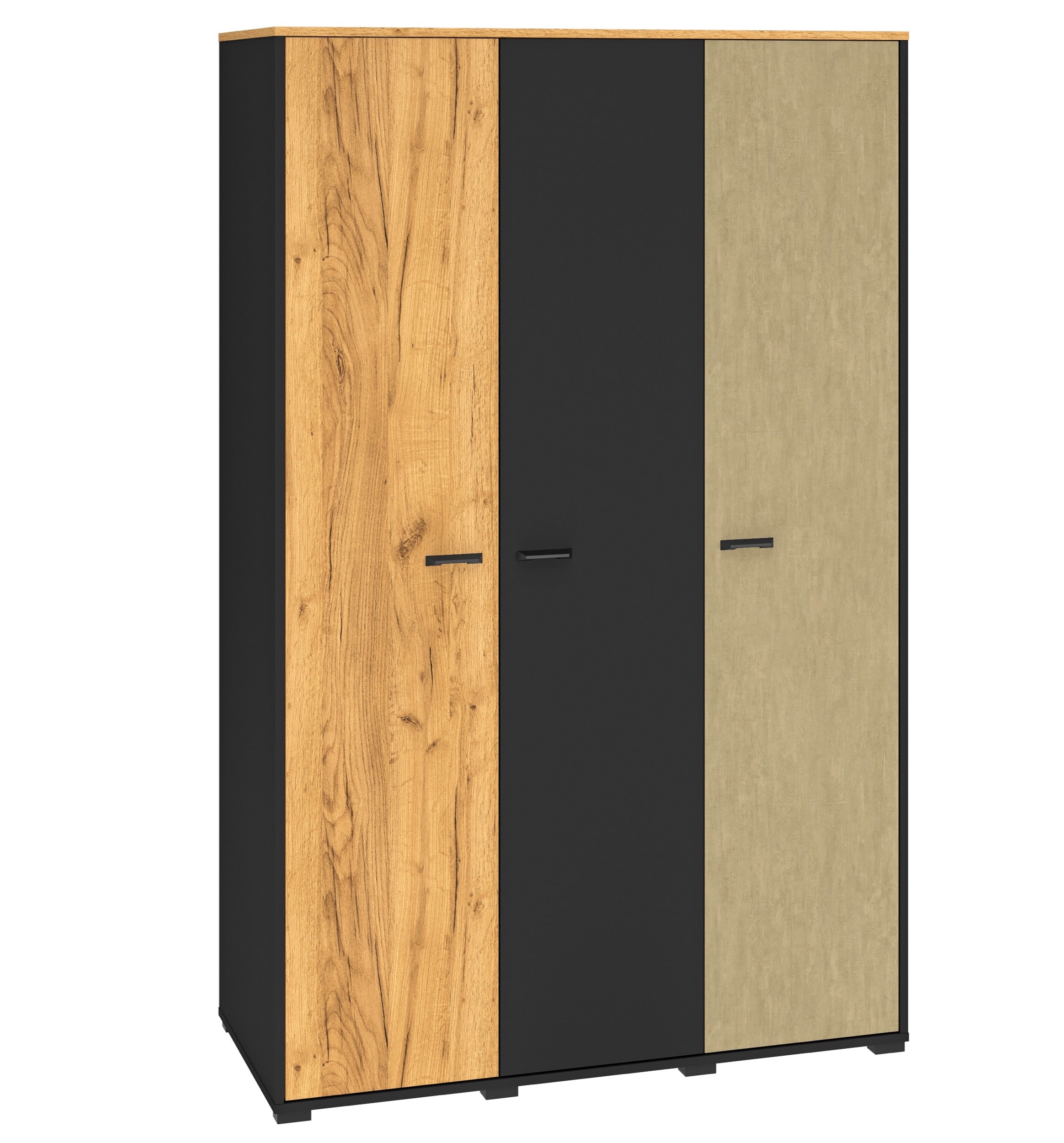 Szafa młodzieżowa trzydrzwiowa Colt z drążkami i półkami 120 cm dąb craft/czarny/stal