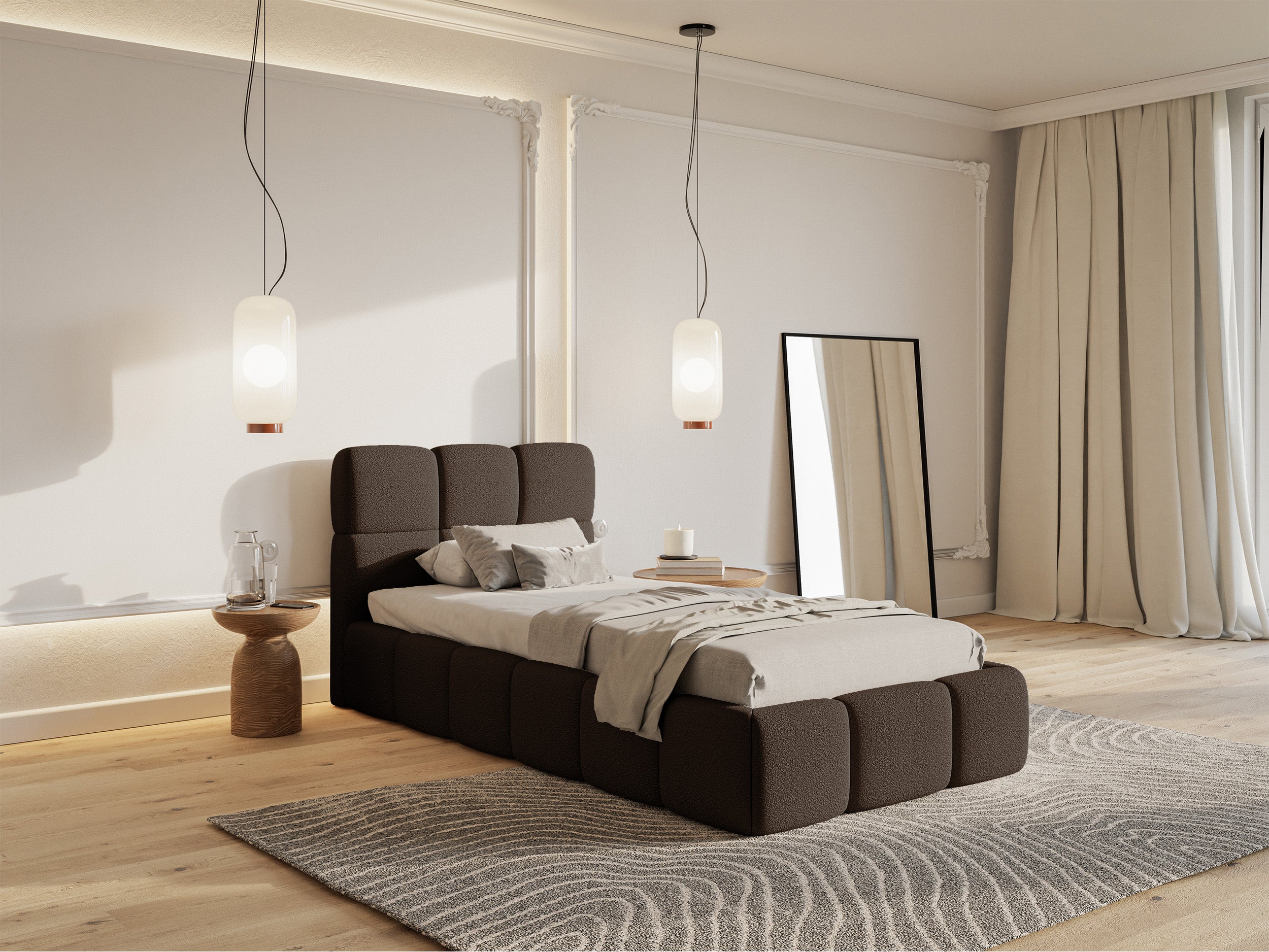 Łóżko tapicerowane 90x200 cm Cloudy brązowe boucle - bez materaca