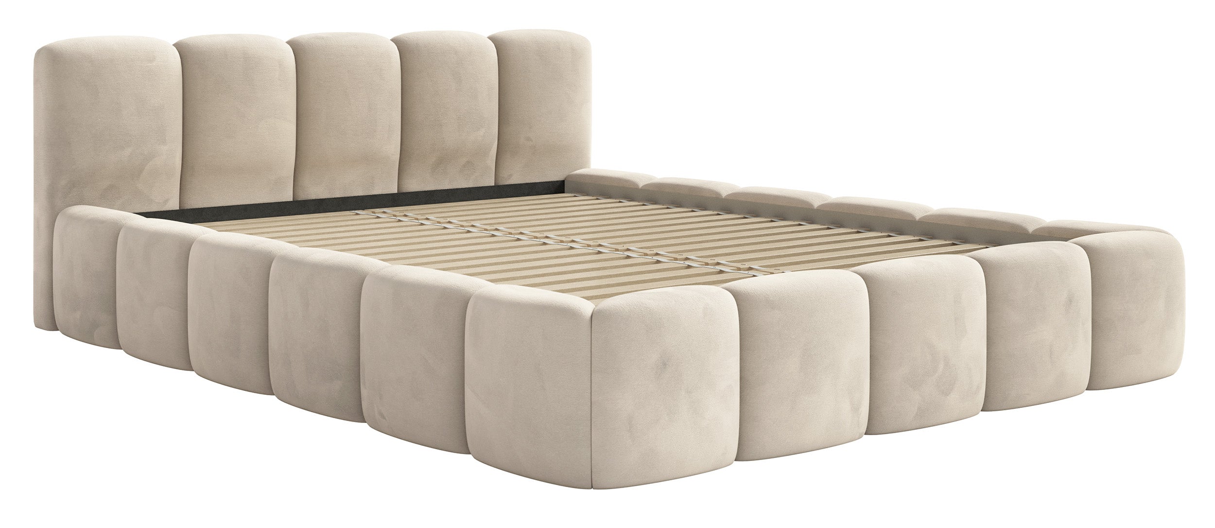 Łóżko tapicerowane 120x200 cm Cloudy Low jasnobeżowe welur hydrofobowy łatwoczyszczący - rodzaj dwuosobowy