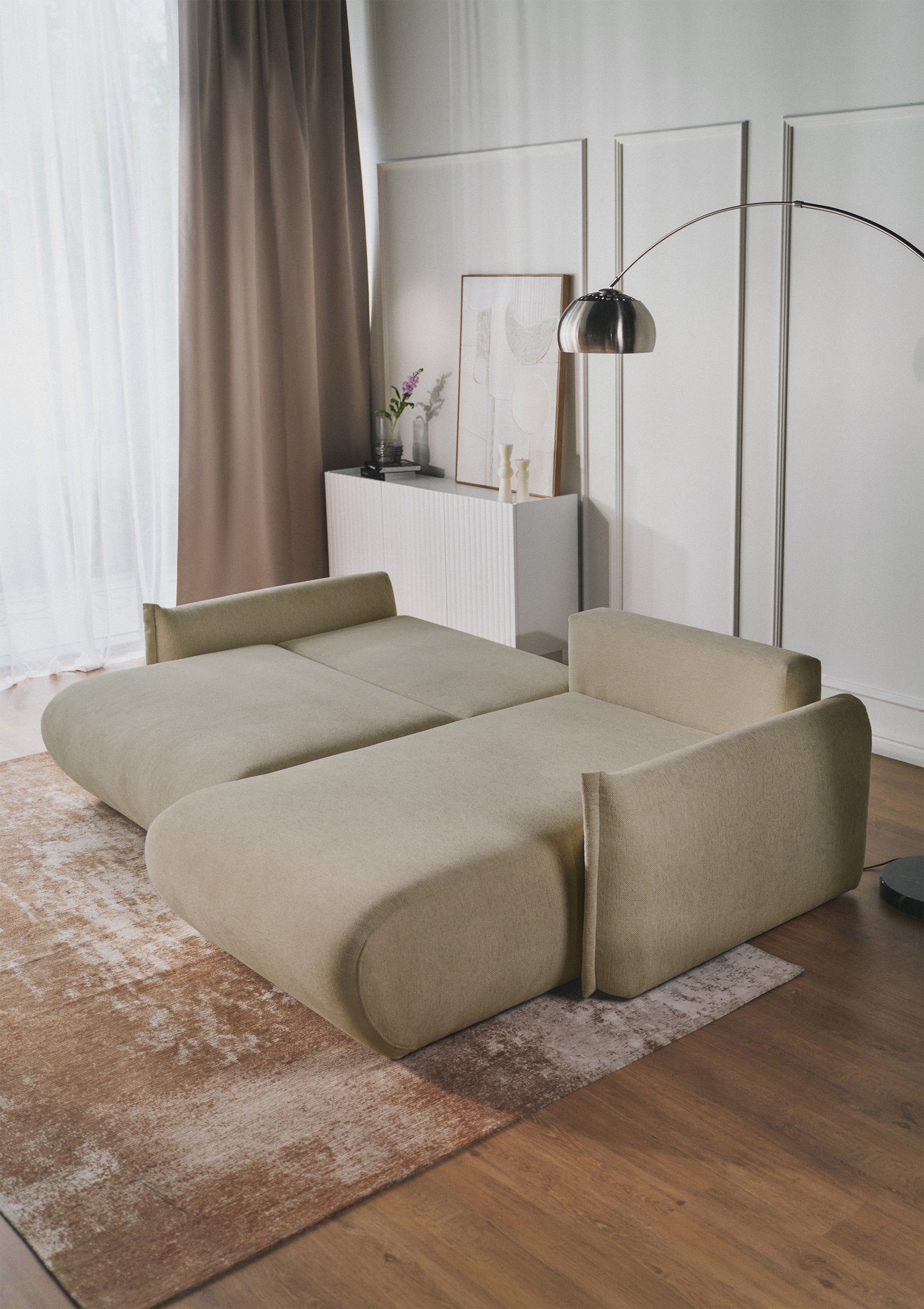 Narożnik Cushi prawostronny z pojemnikiem beżowy - szerokość 252 cm