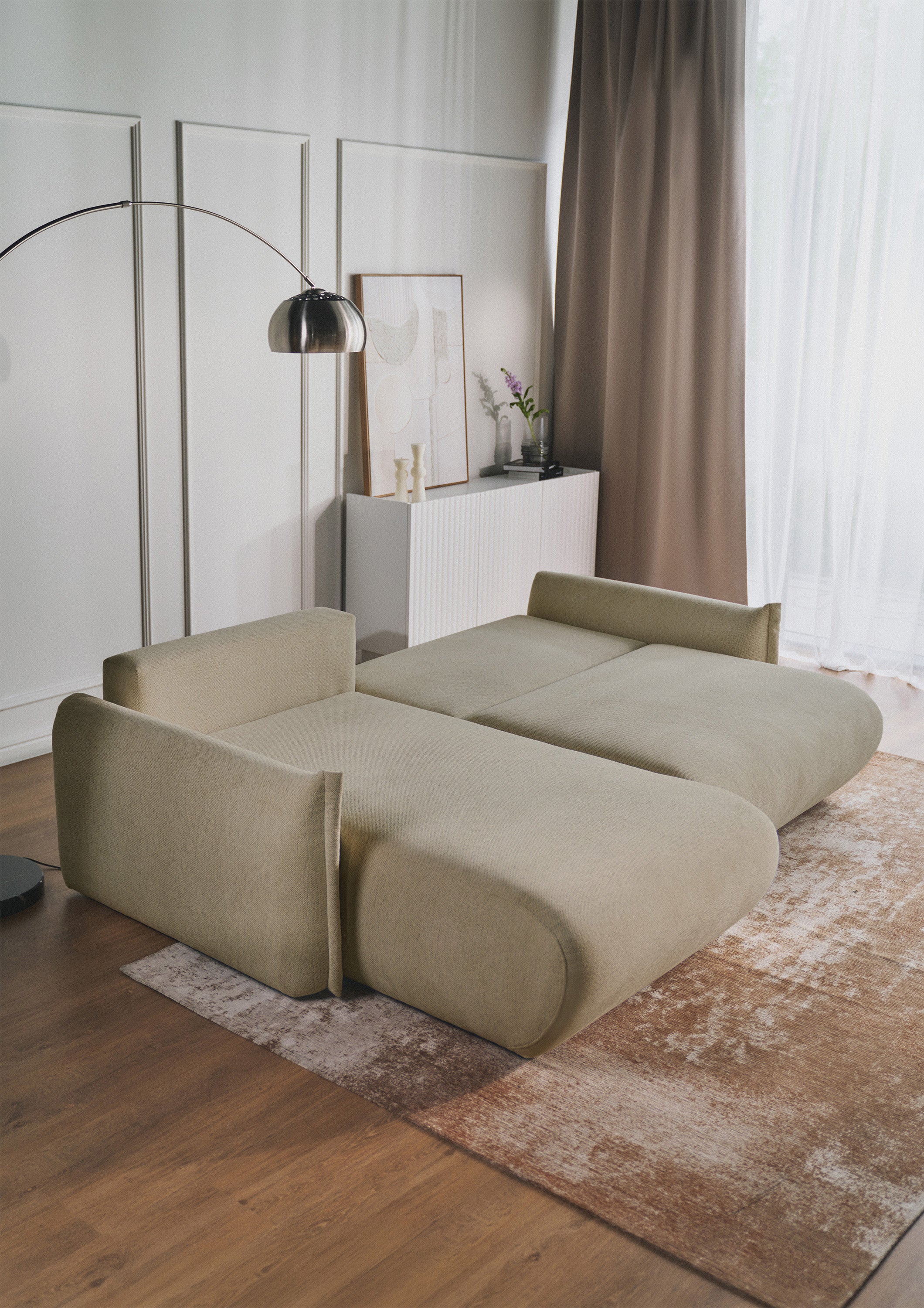 Narożnik Cushi lewostronny z pojemnikiem beżowy - szerokość 252 cm