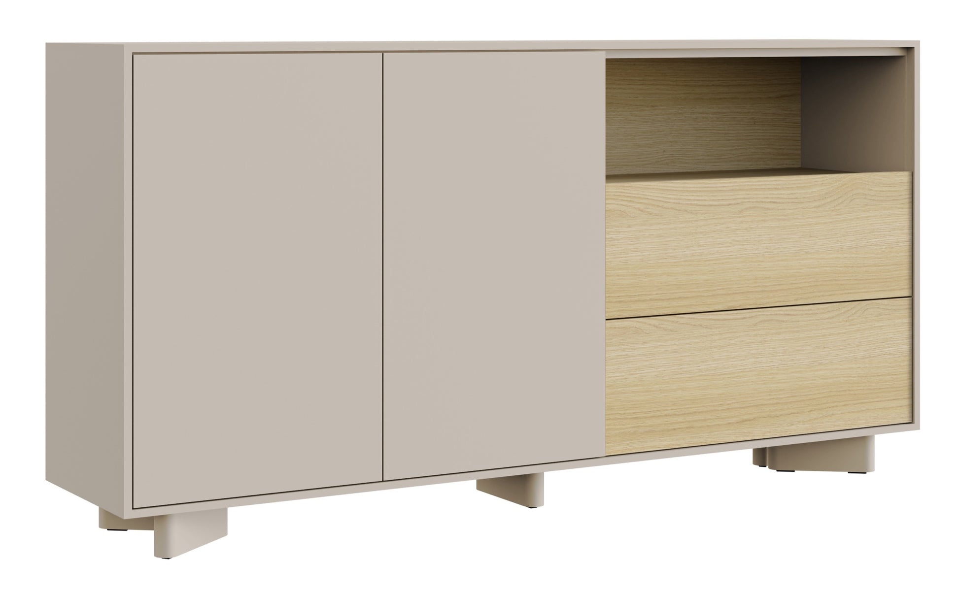 Komoda dwudrzwiowa Distria z dwiema szufladami 156 cm kaszmir/dąb vicenza