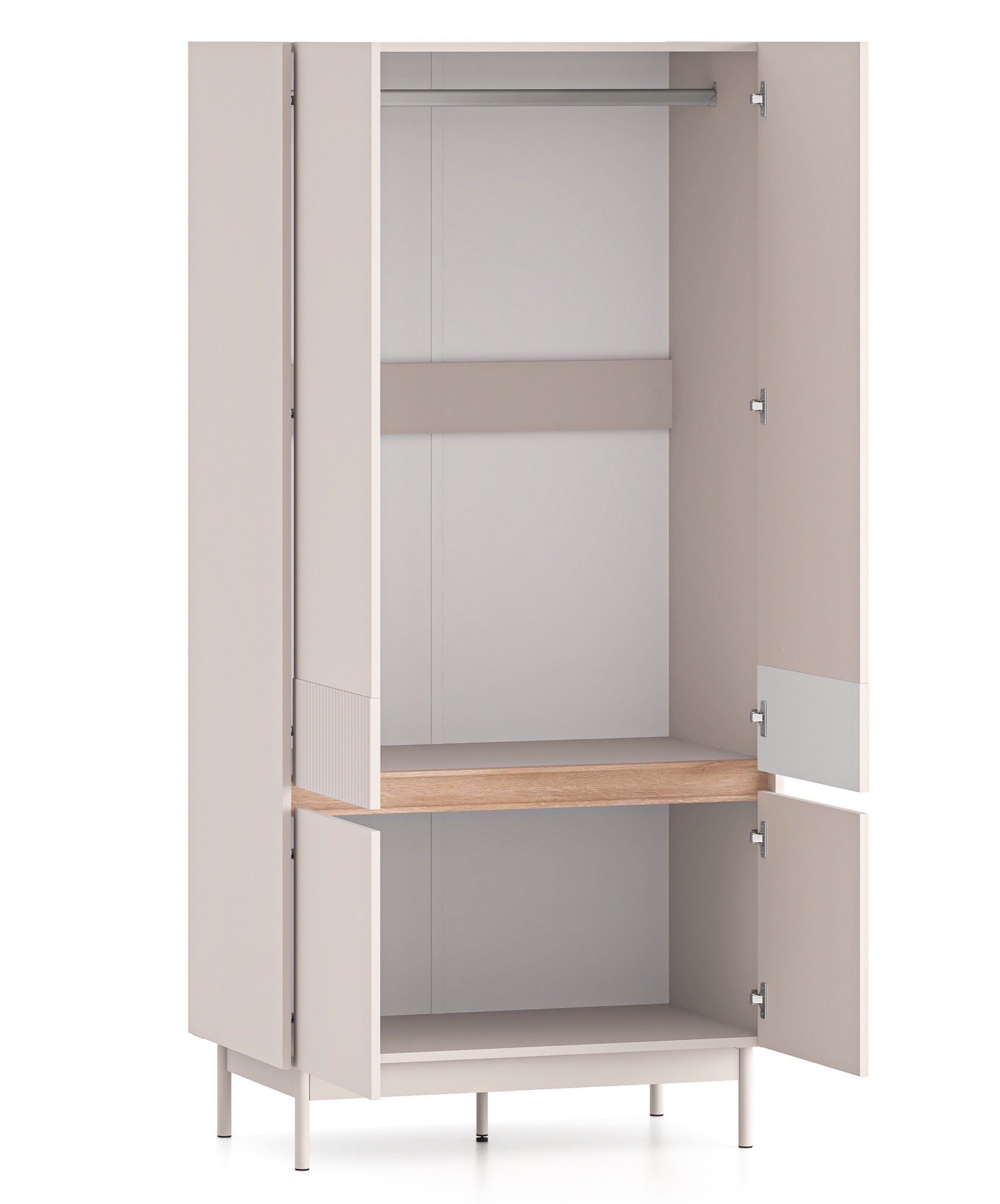 Szafa czterodrzwiowa Dunea 92 cm kaszmir/dąb - na nóżkach
