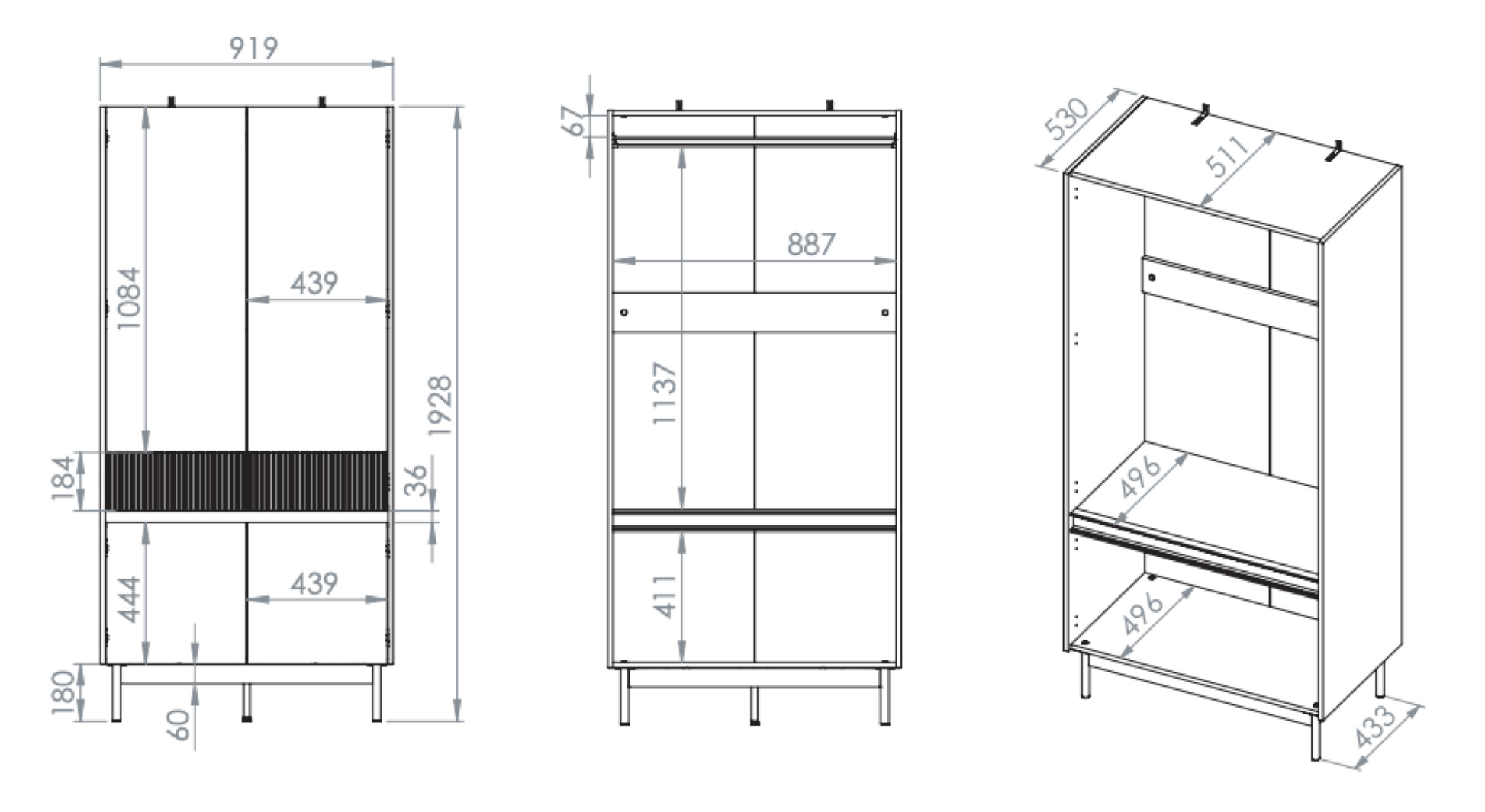 Szafa czterodrzwiowa Dunea 92 cm kaszmir/dąb - głębokość 53 cm