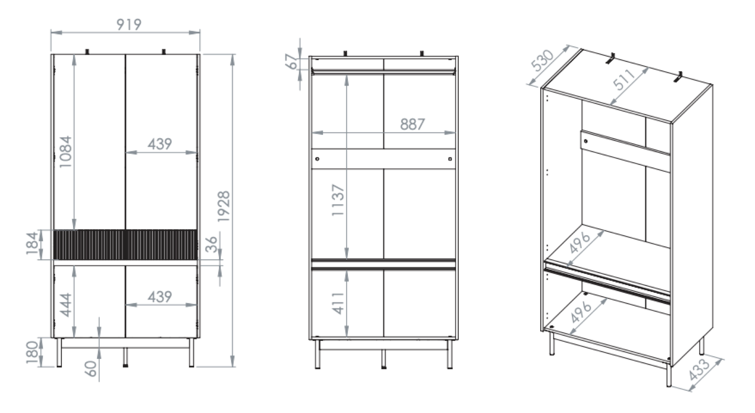 Szafa czterodrzwiowa Dunea 92 cm kaszmir/dąb - głębokość 53 cm