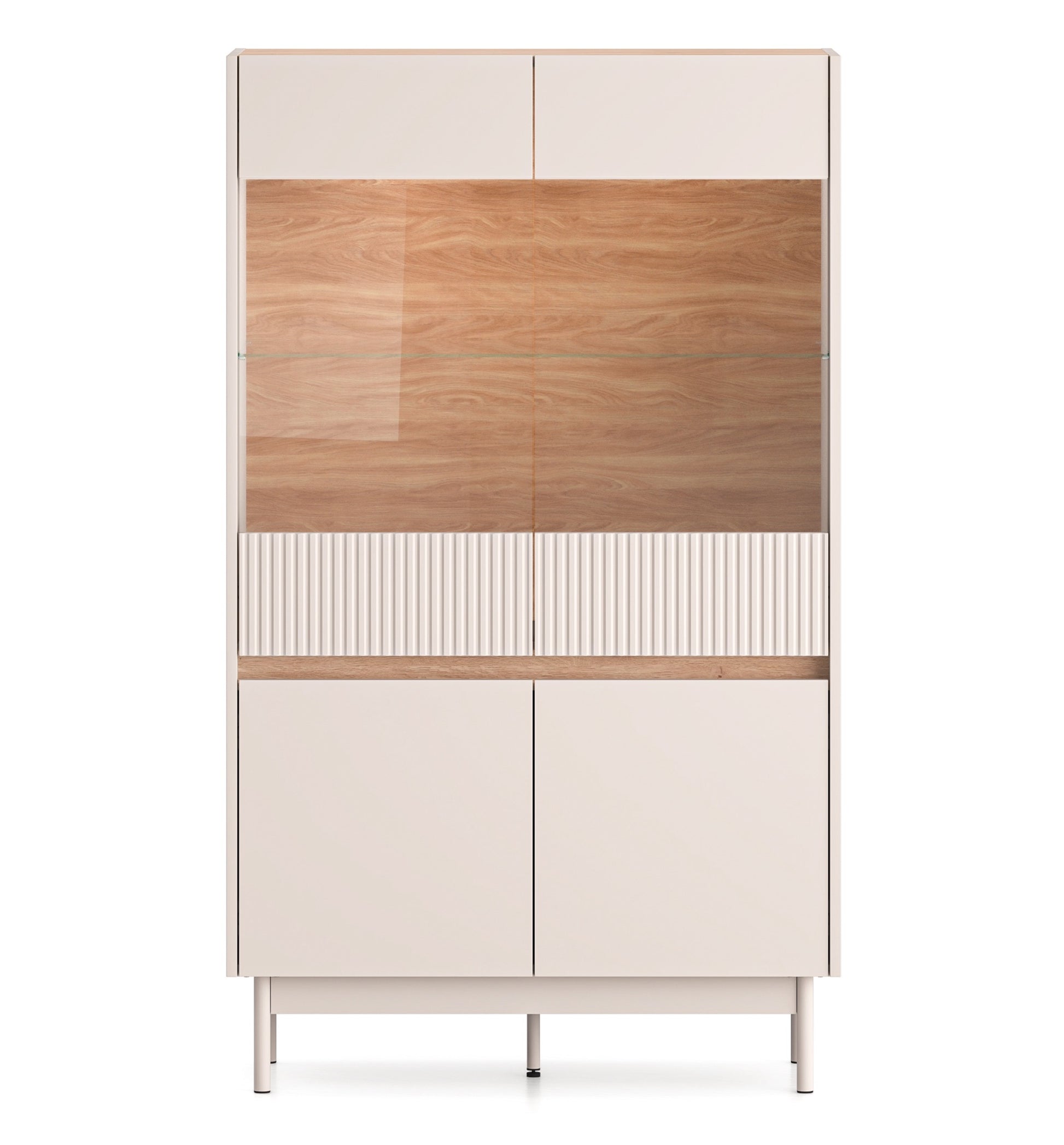 Witryna czterodrzwiowa Dunea przeszklona z oświetleniem 92 cm - materiał metal