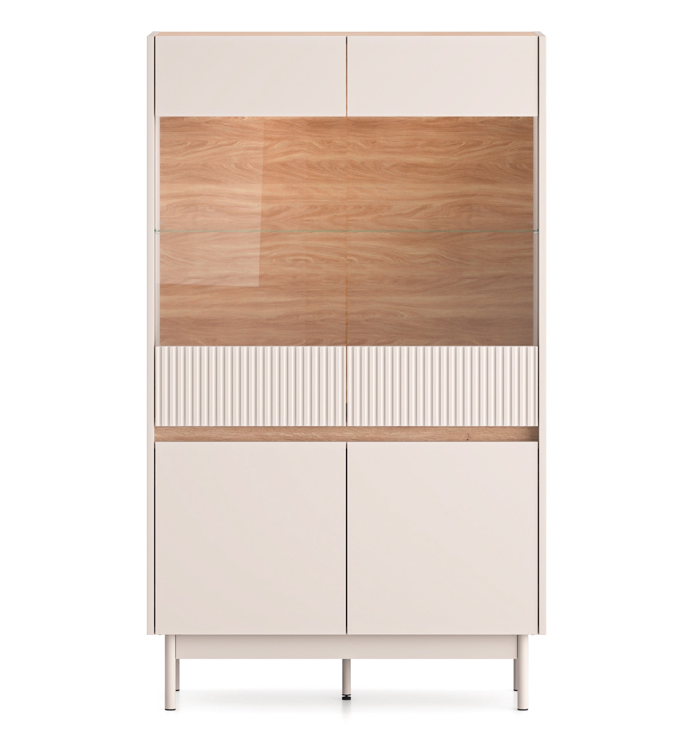 Witryna czterodrzwiowa Dunea przeszklona z oświetleniem 92 cm - materiał metal
