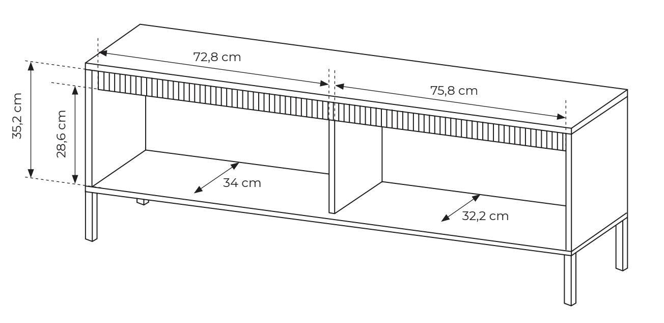 Szafka RTV Falsetto z ryflowanym frontem 154 cm beżowa - materiał metal