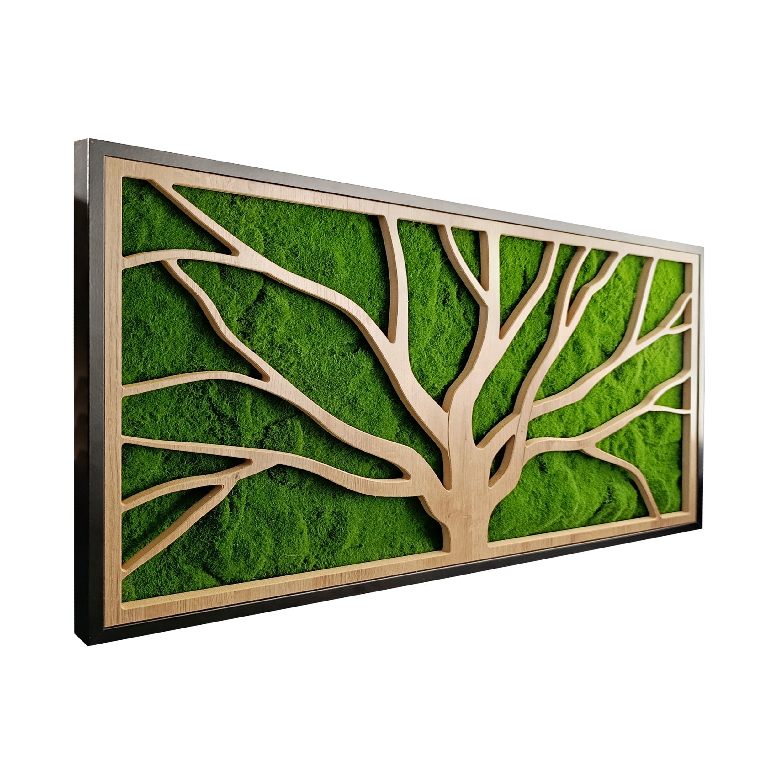 Obraz XL w czarnej ramie ze sztucznym mchem Green Deco Tree I 100x50 cm
