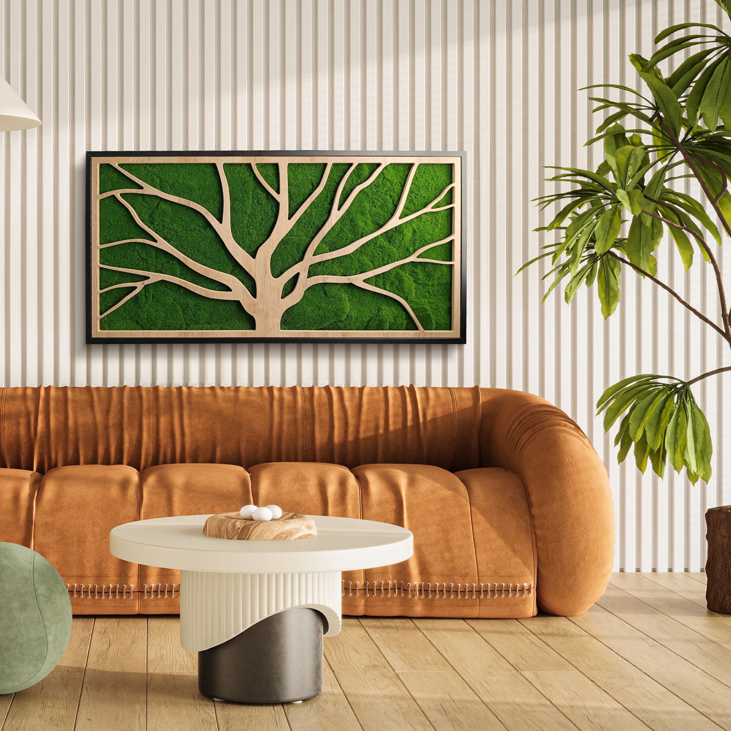 Obraz XL w czarnej ramie ze sztucznym mchem Green Deco Tree I 100x50 cm