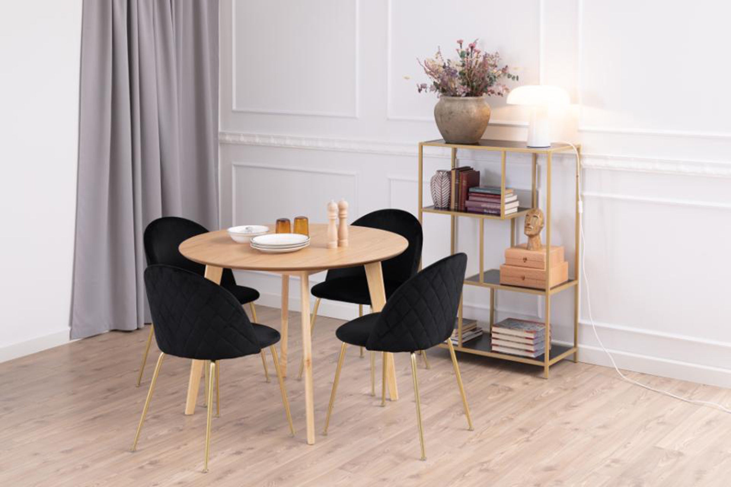 Stół okrągły Gemirro o średnicy 105 cm fornir dębowy - blat fornirowany